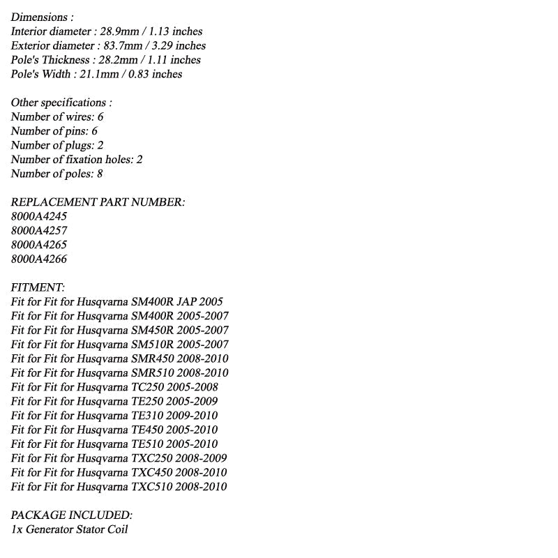 8-Pole Magneto Generator Stator Fit for Husqvarna TC TE SMR TXC 250 450 510 2005-2010