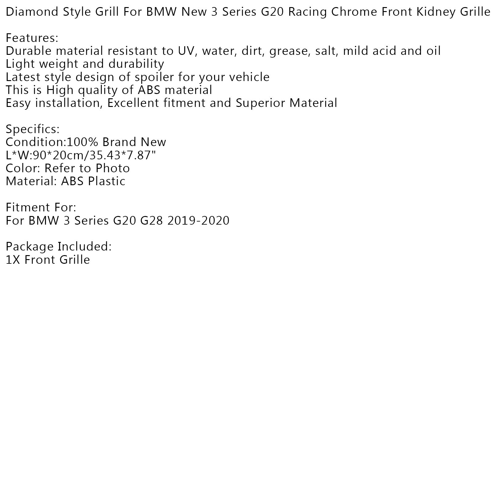 Diamond Style Grill For BMW New 3 Series G20 Racing Chrome Front Kidney Grille Generic