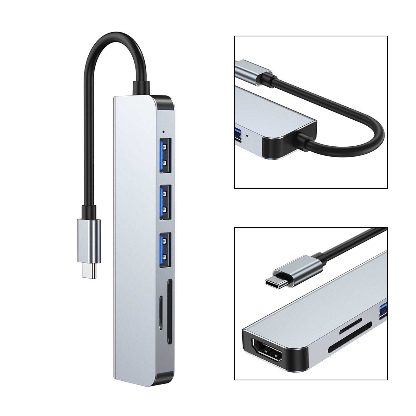 6 en 1 USB-C Tipo C Salida HD 4K USB 3.0 HD Adaptador HUB Base multifunción
