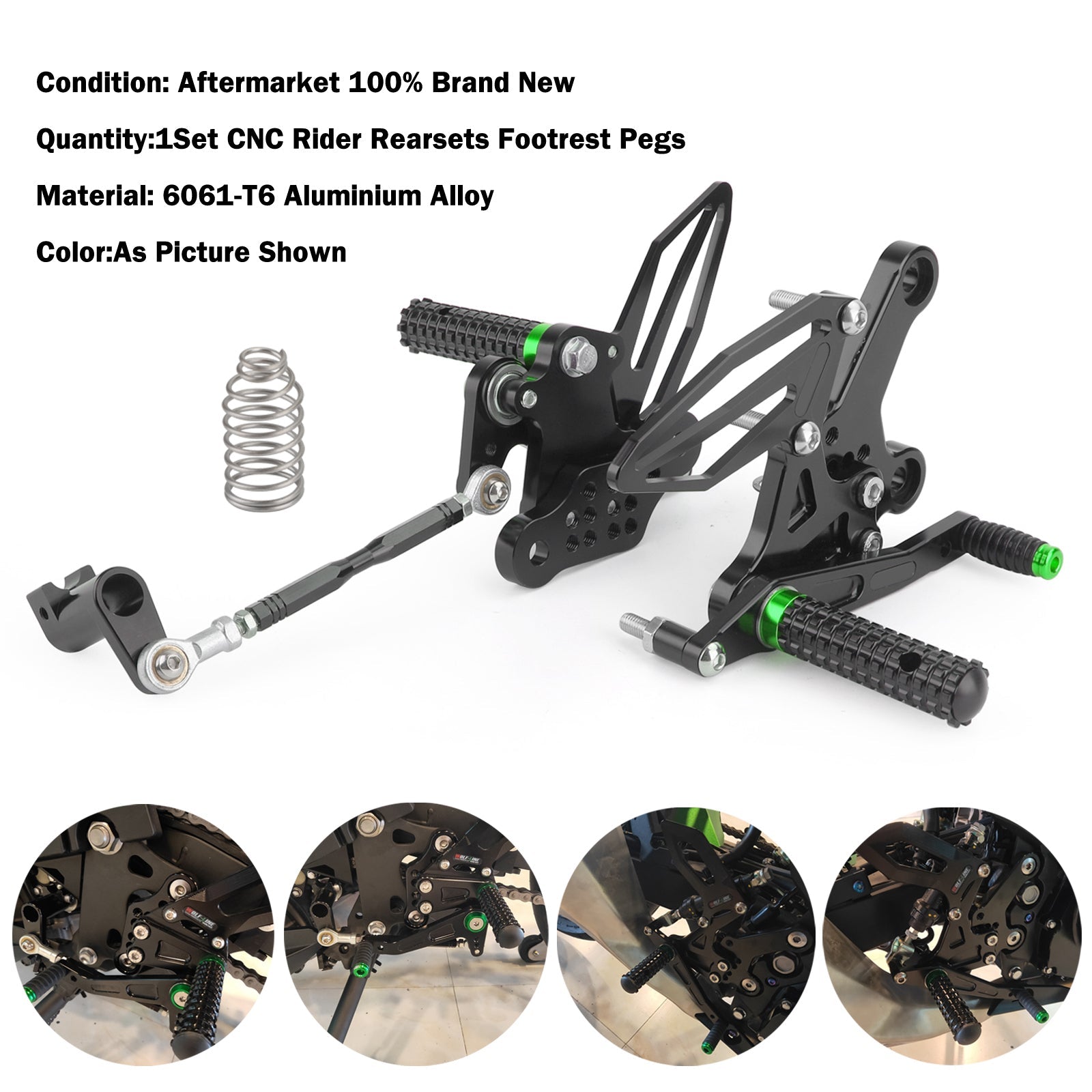 CNC Alu Rearsets Footpegs Green Fit for Kawasaki Ninja EX 250 / 400 2018-2020 Generic