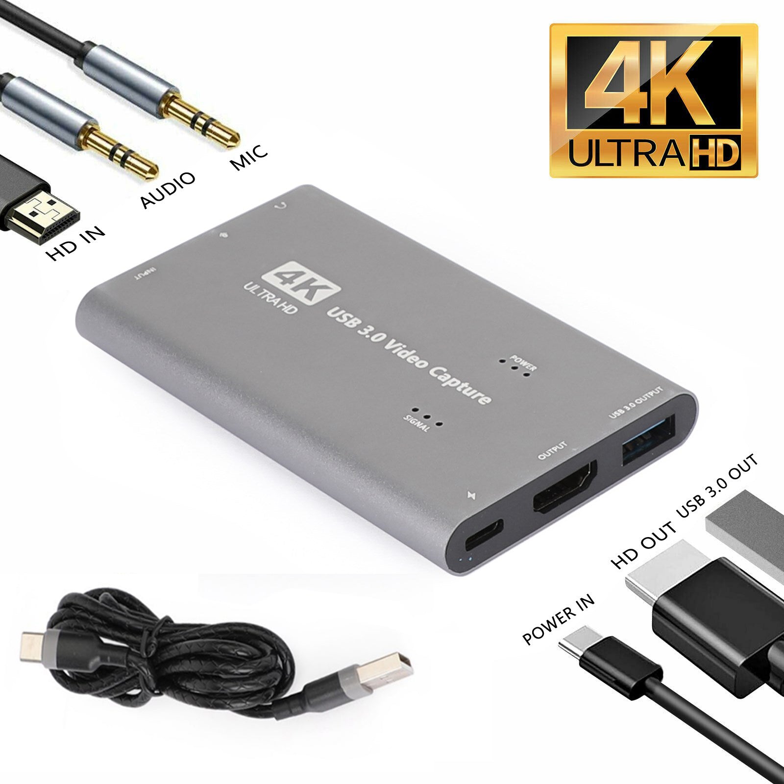 4K 1080p 60fps HD to USB 3.0 Video Capture Card Game Live Recorder Plug And Play
