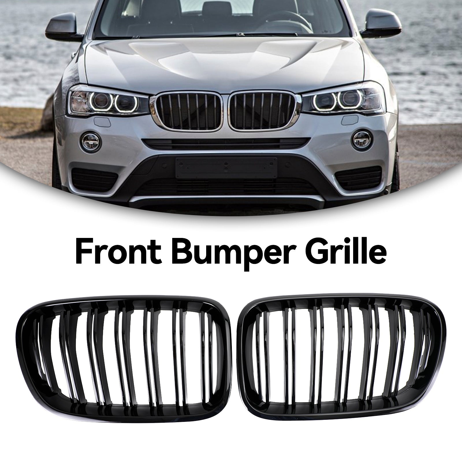 BMW X3 F25 2011-2014 Parrilla de rejilla de riñón de parachoques delantero negro brillante de doble línea