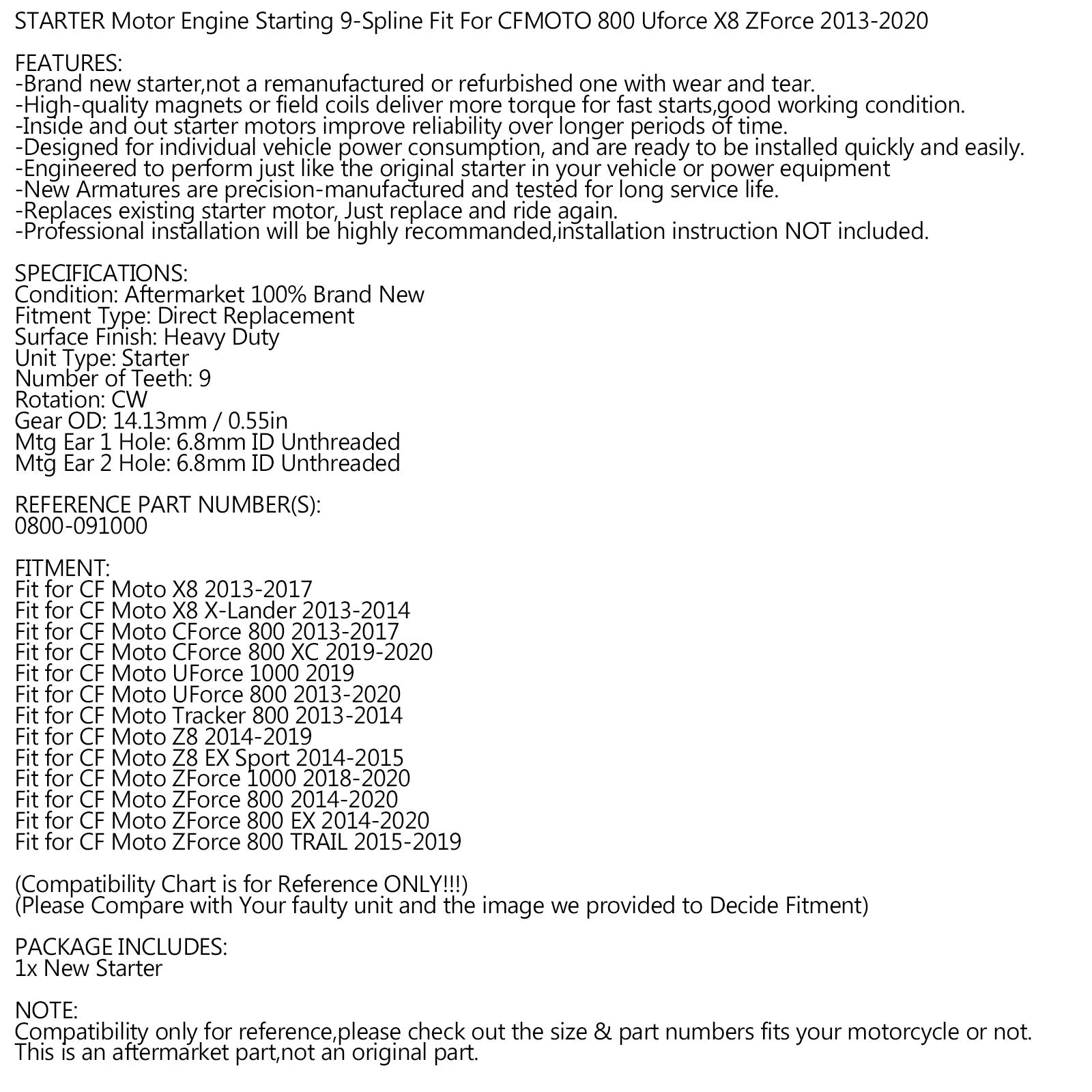 CF Moto X8 Terralander CF UF ZF 800 ATV Z8 2013-2020용 스타터 0800-091000 일반