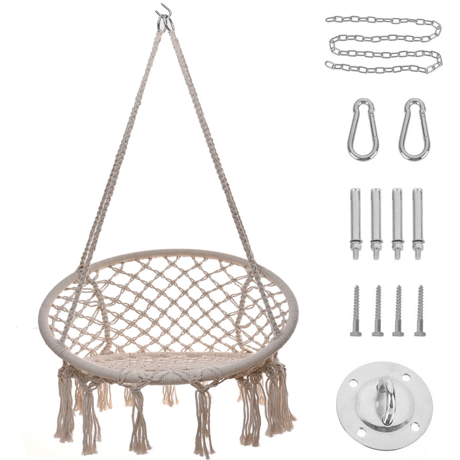 Hammock Chair Rope Hanging Swing Round Indoor Ourdoor Patio Bedroom Hammock