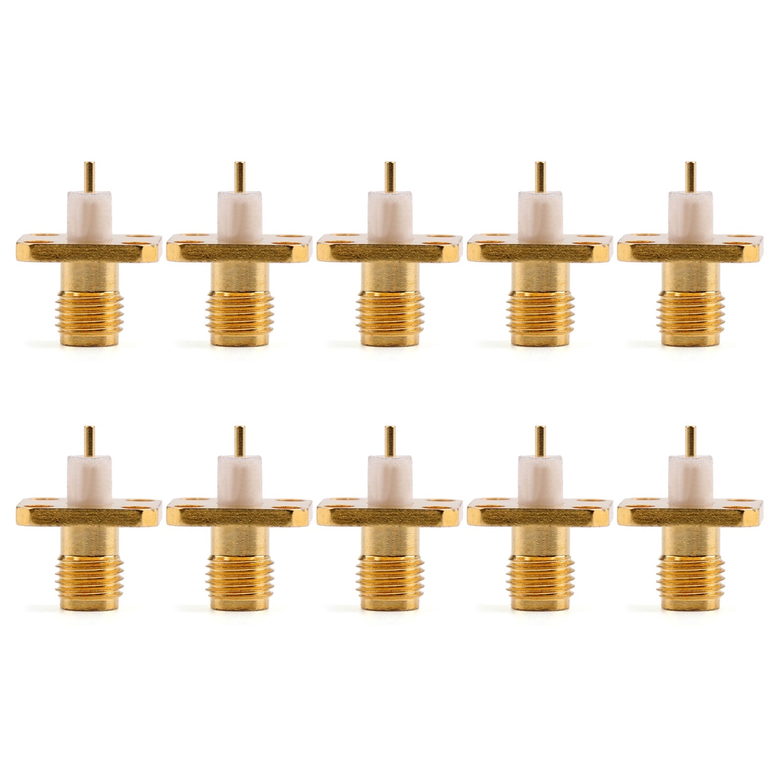 10Pcs Connector RP-SMA Female Plug 4-hole 12.7mm Flange Solder Panel Mount
