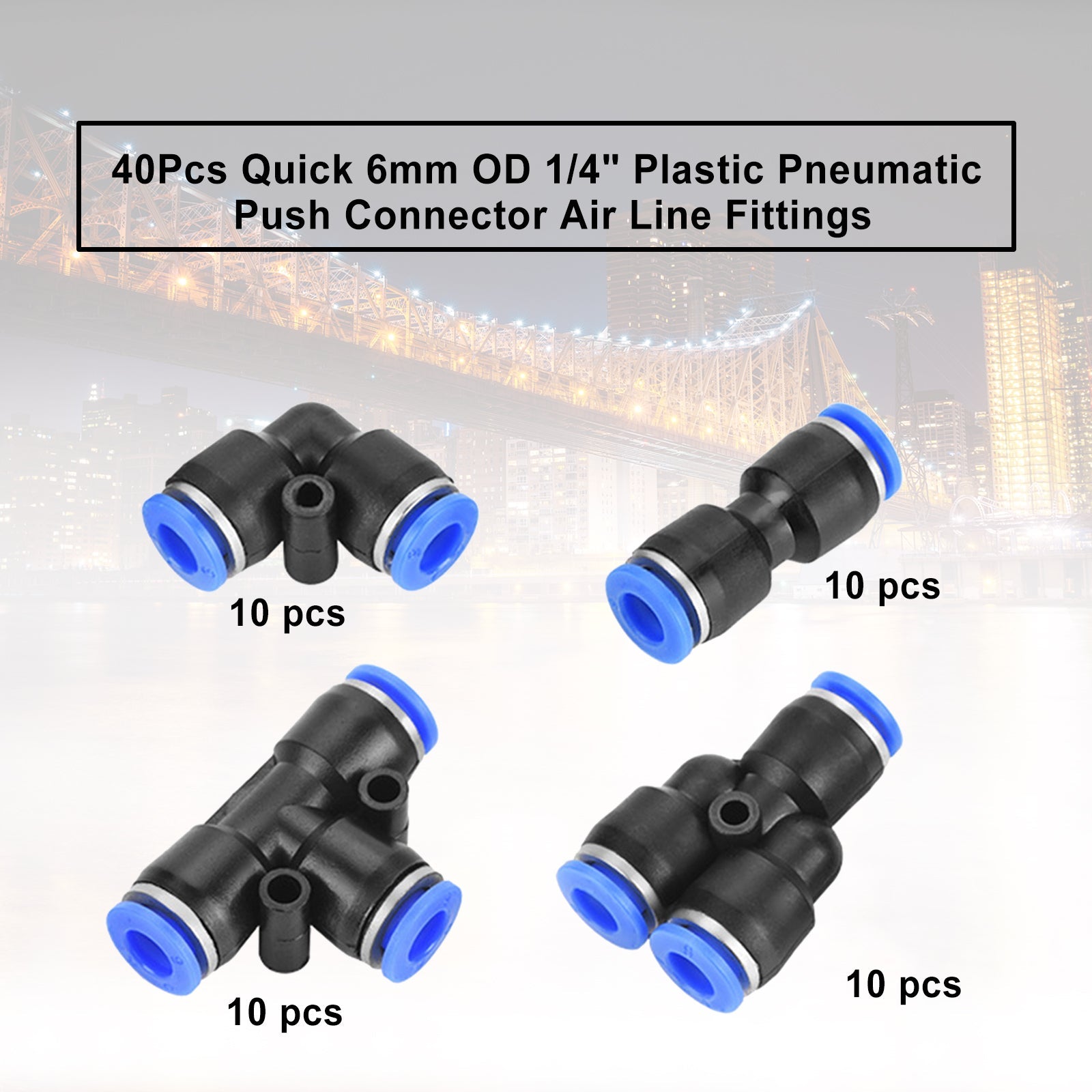 40Pcs Quick 6mm OD Plastic Pneumatic Push Connector Air Line Fittings