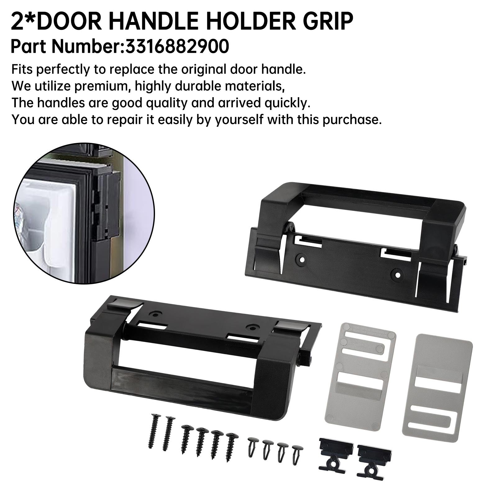 2??RV Refrigerator Door Handle Holder Grip Black Hardware For Dometic 3316882900