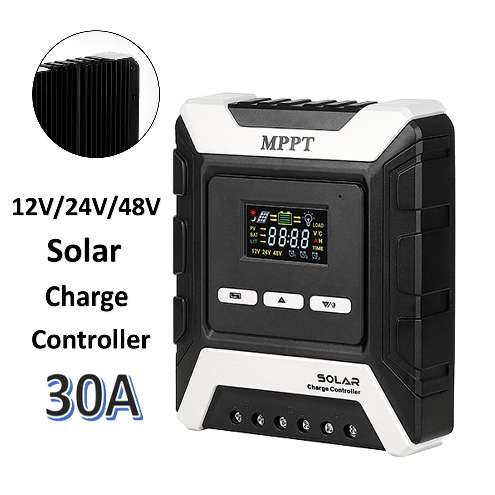 12/24/48V 30A MPPT Solar Charge Controller Panel Battery Regulator Dual USB