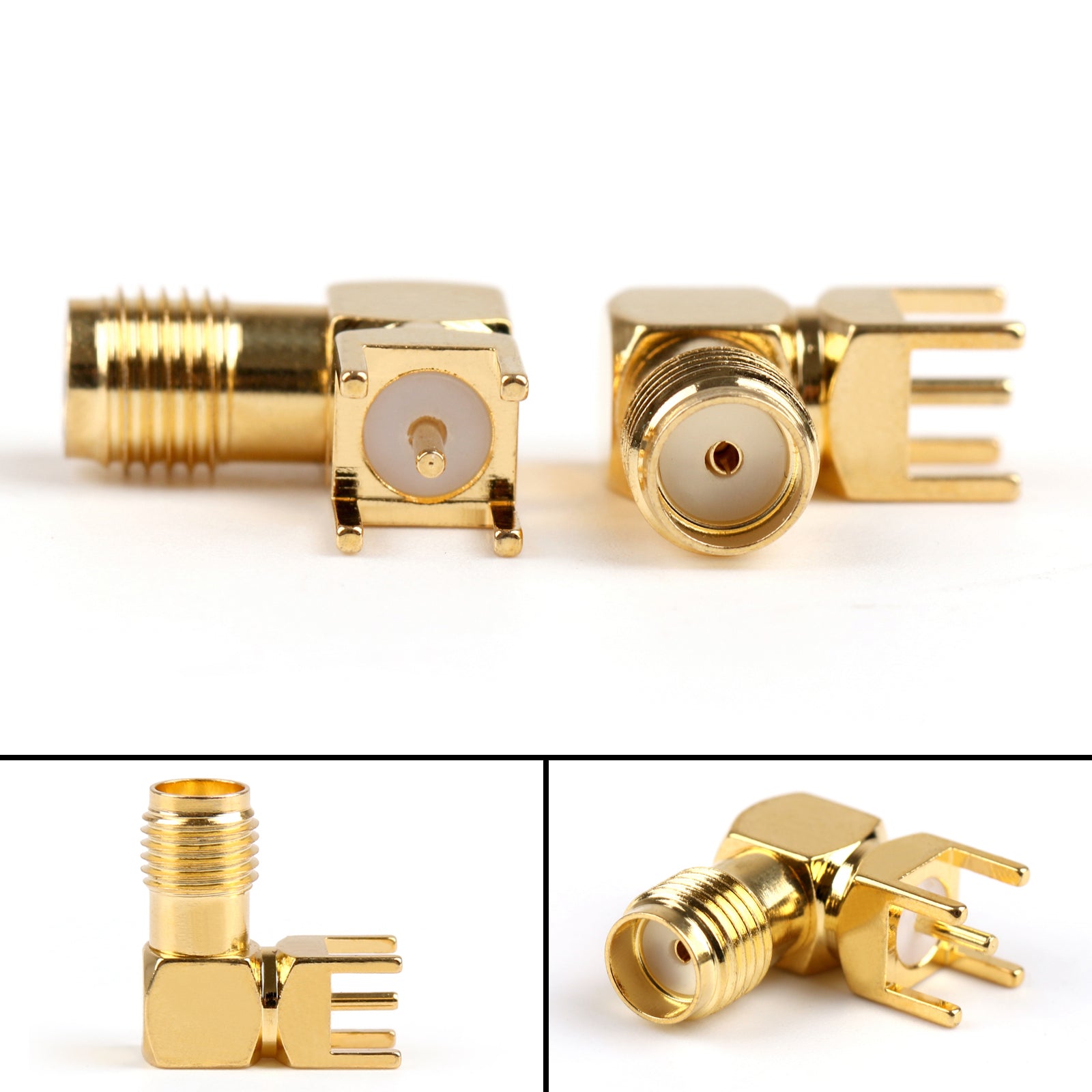 10Pcs Gold-Plated SMA Female Right Angle Solder PCB Mount RF Connector 14.5mm