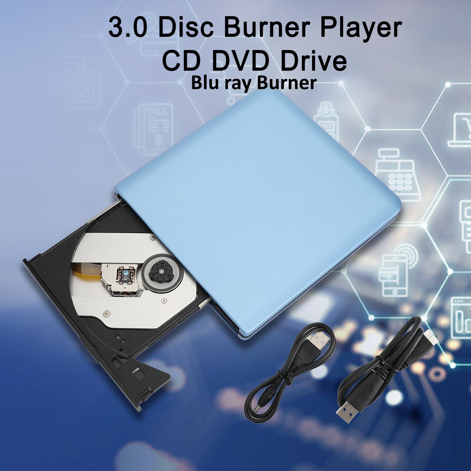 4K Genuine Bluray Burner External USB 3.0 Player BD DVD CD Recorder Cable Drive
