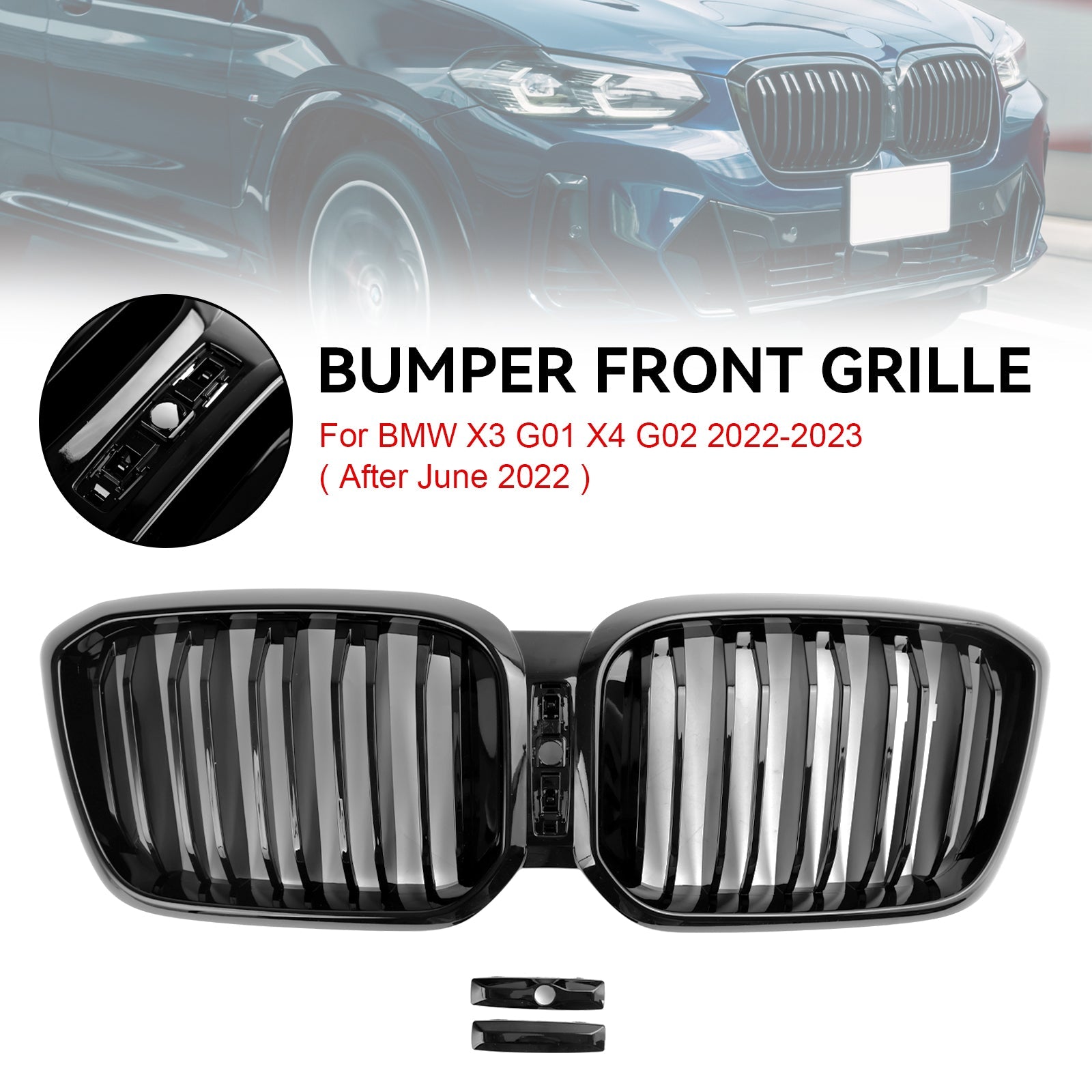 BMW X3 X4 G01 G02 2022 2023 Parrilla frontal tipo riñón negra brillante