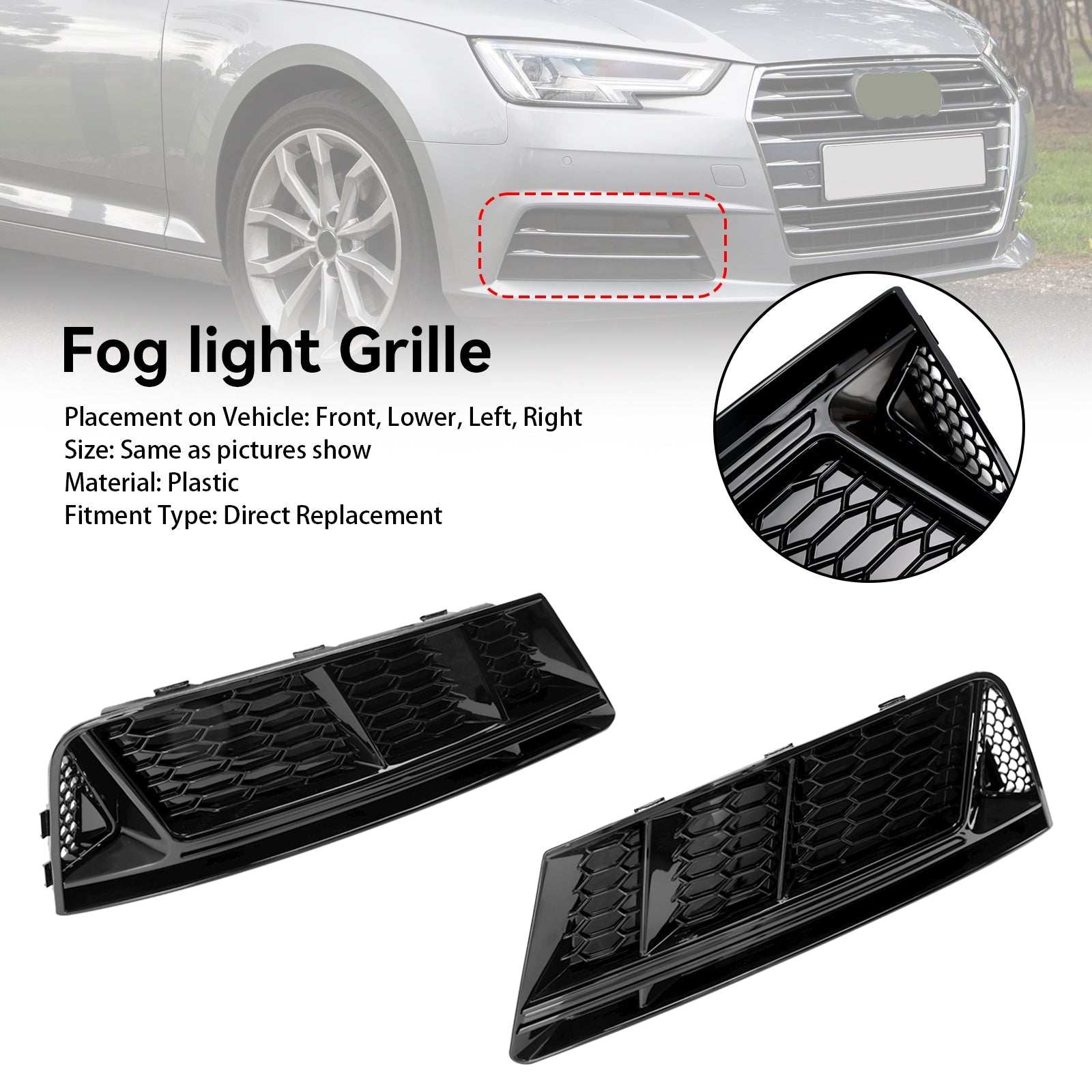 AUDI A4 B9 2016-2018 Front Fog Light Grill Lower Bumper Grille Chrome