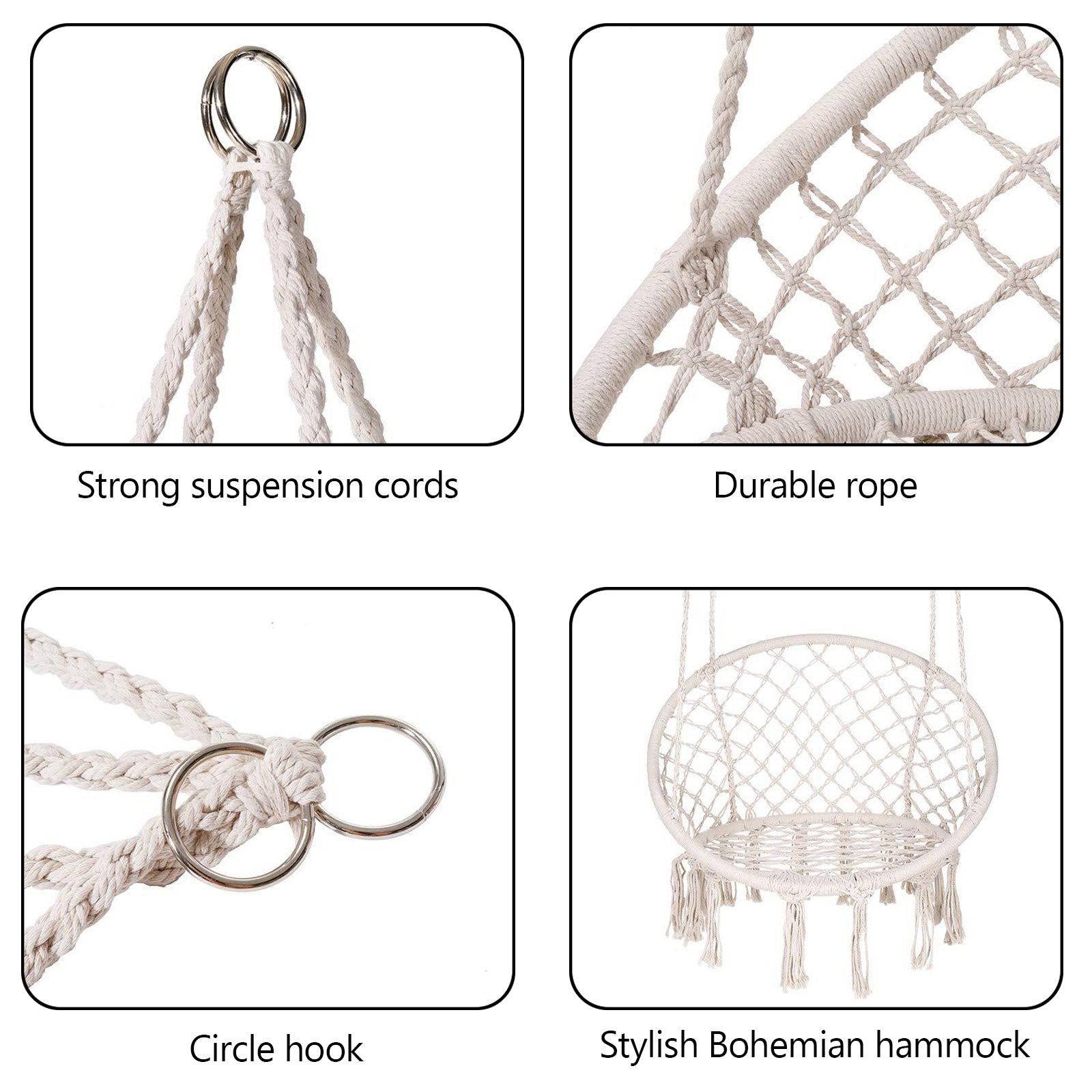 Hammock Chair Rope Hanging Swing Round Indoor Ourdoor Patio Bedroom Hammock