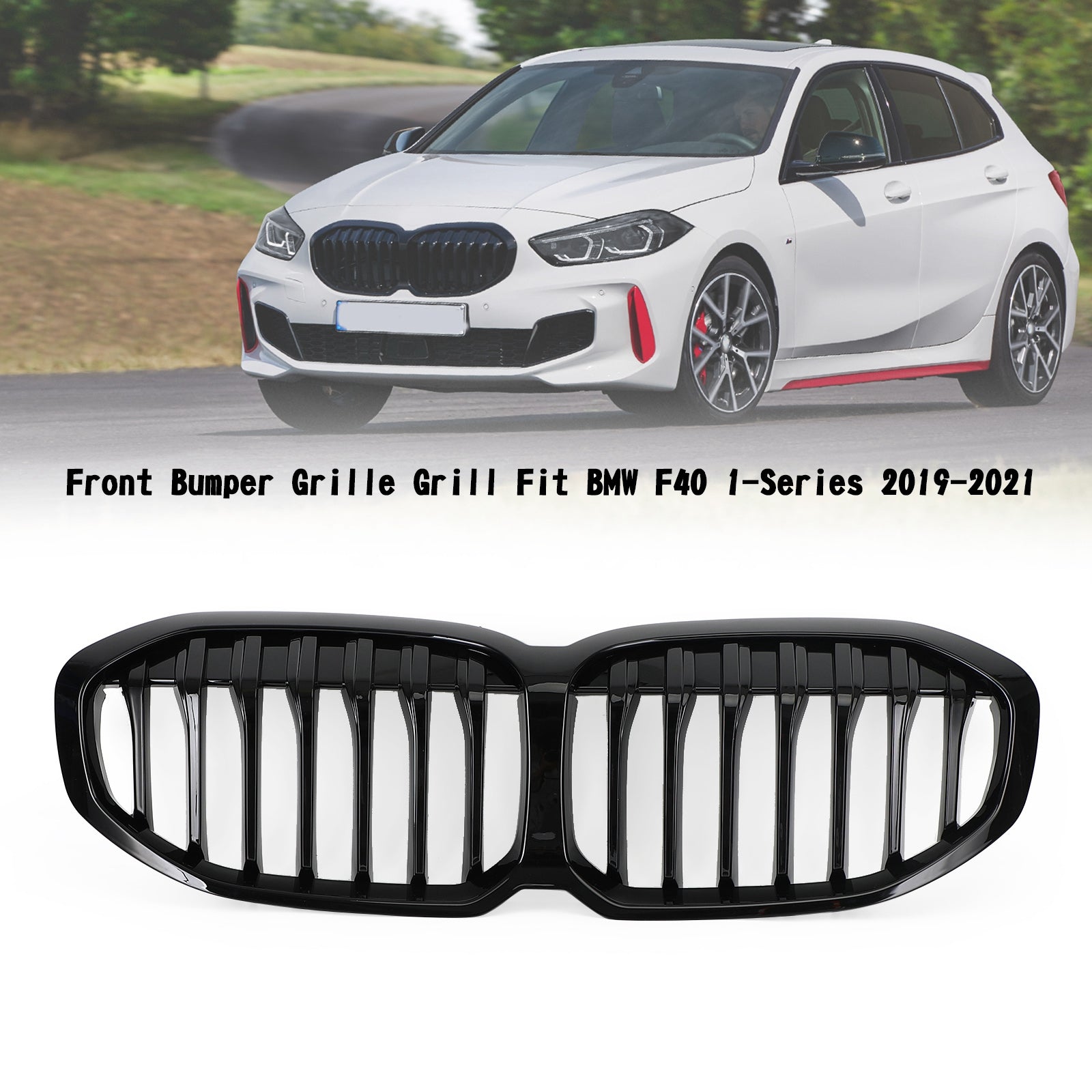 Gloss Black Front Replacement Hood Grille Fit BMW F40 1-Series 2019-2023 Generic