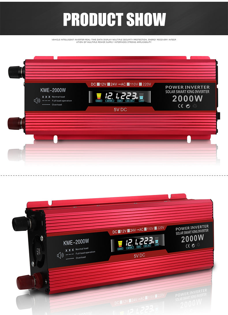 자동차 전원 변환기 인버터 DC 12V ~ AC 220V LCD 2000W 변압기 LED 디스플레이
