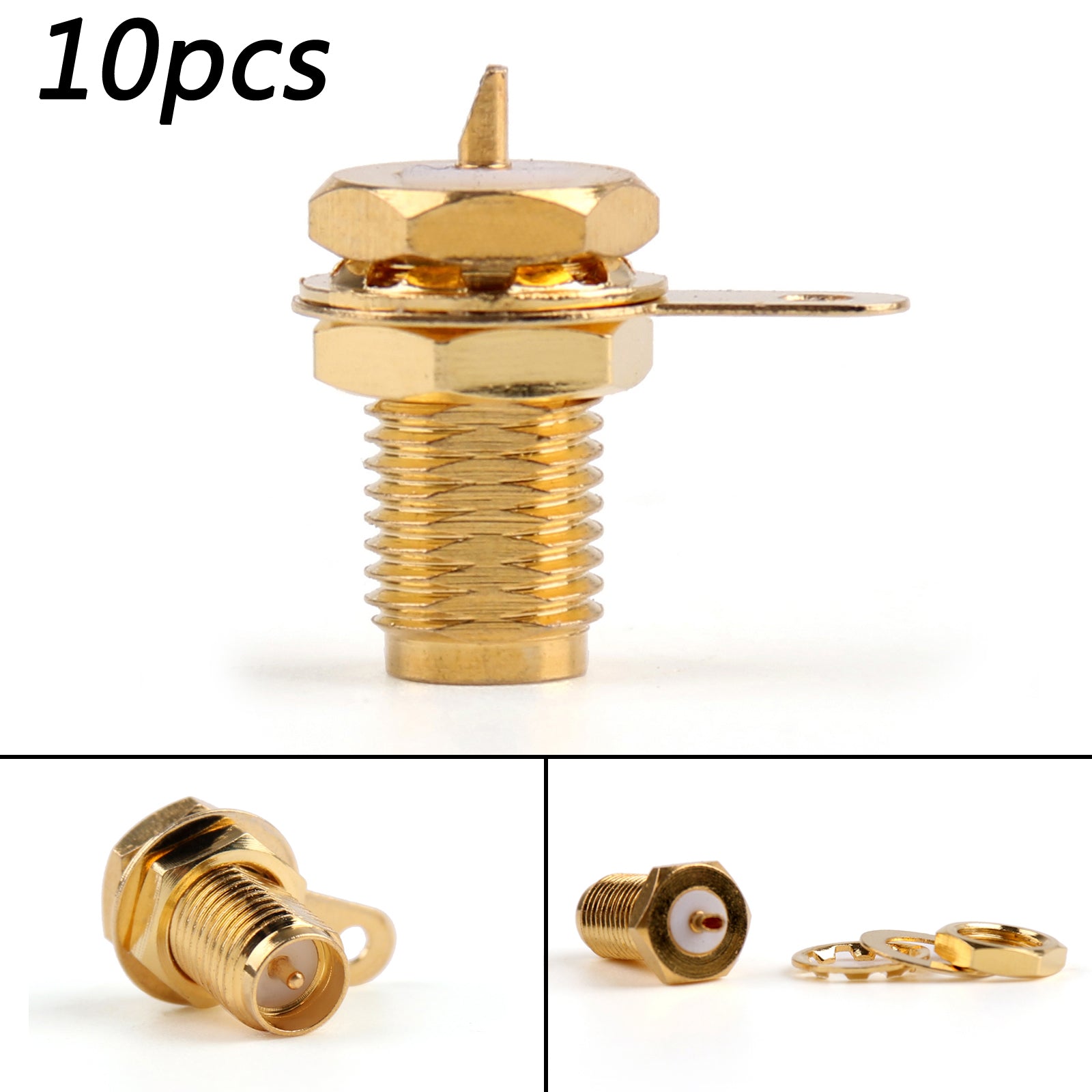 10Pcs Connector RP-SMA Female Plug Bulkhead PTEE Solder Panel Mount Straight