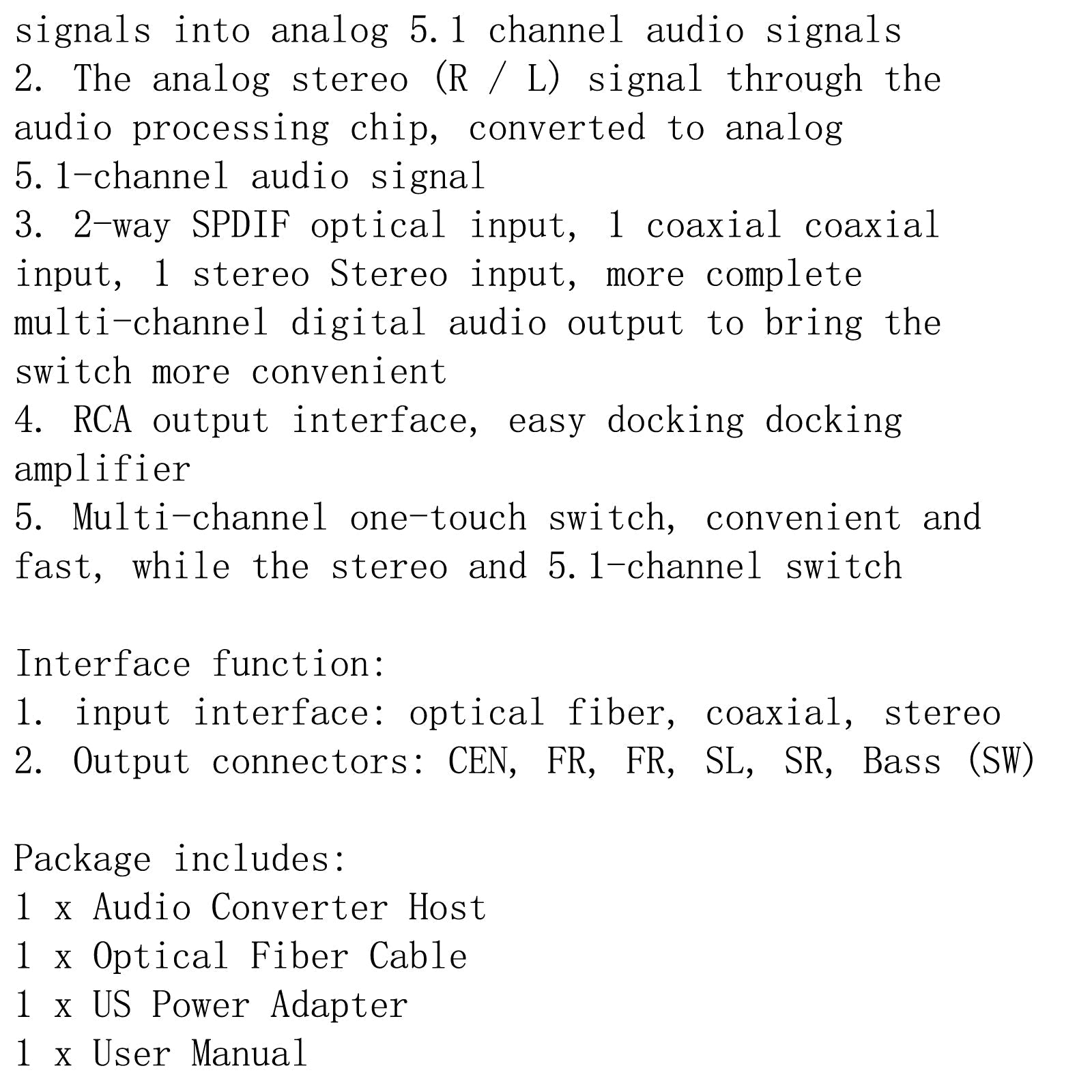 Converter DTS AC3 Source to 5.1 Analog Digital Stereo Audio Decoder US Plug