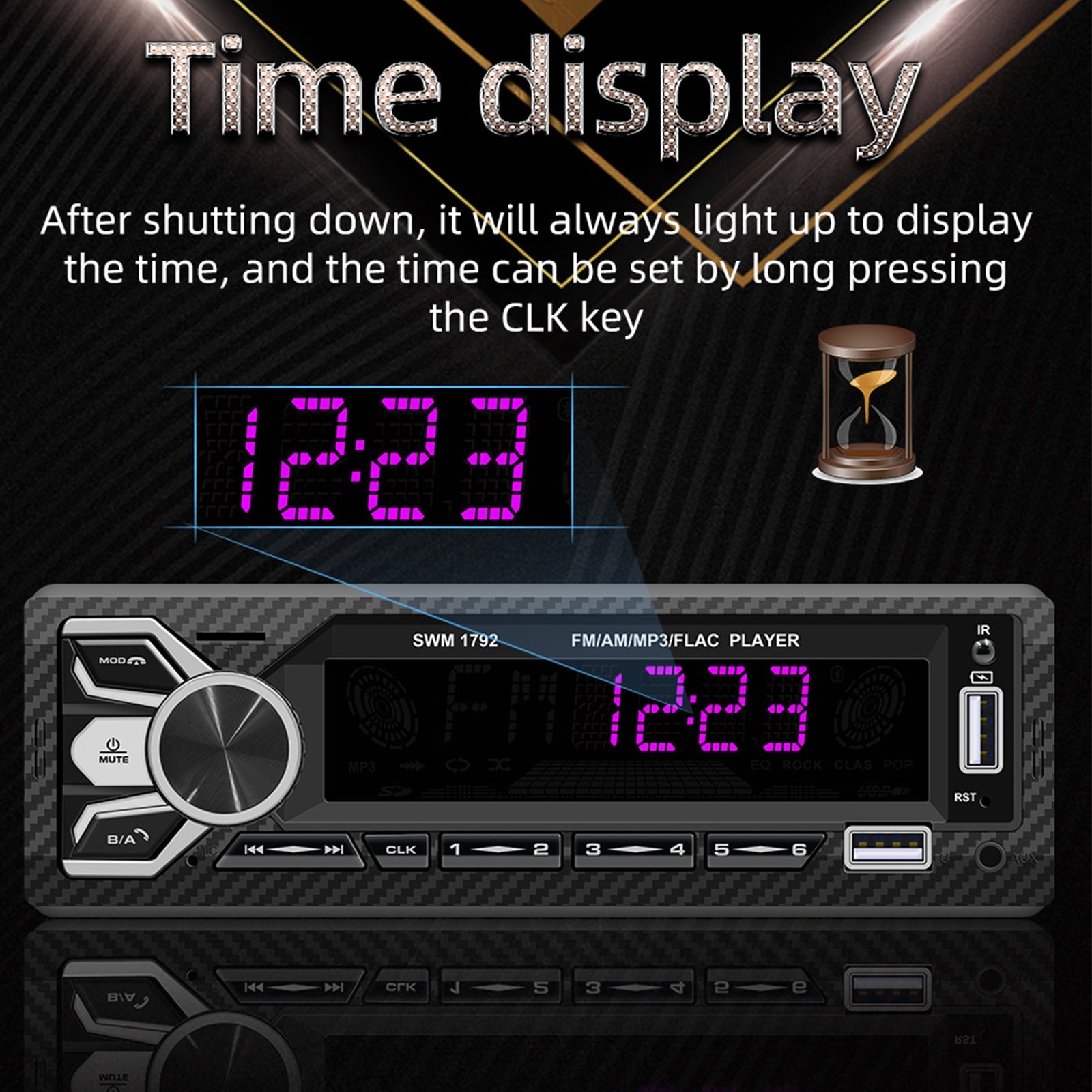 Reproductor MP3 para coche con tarjeta USB y música colorida, Radio de un solo husillo con Bluetooth dual