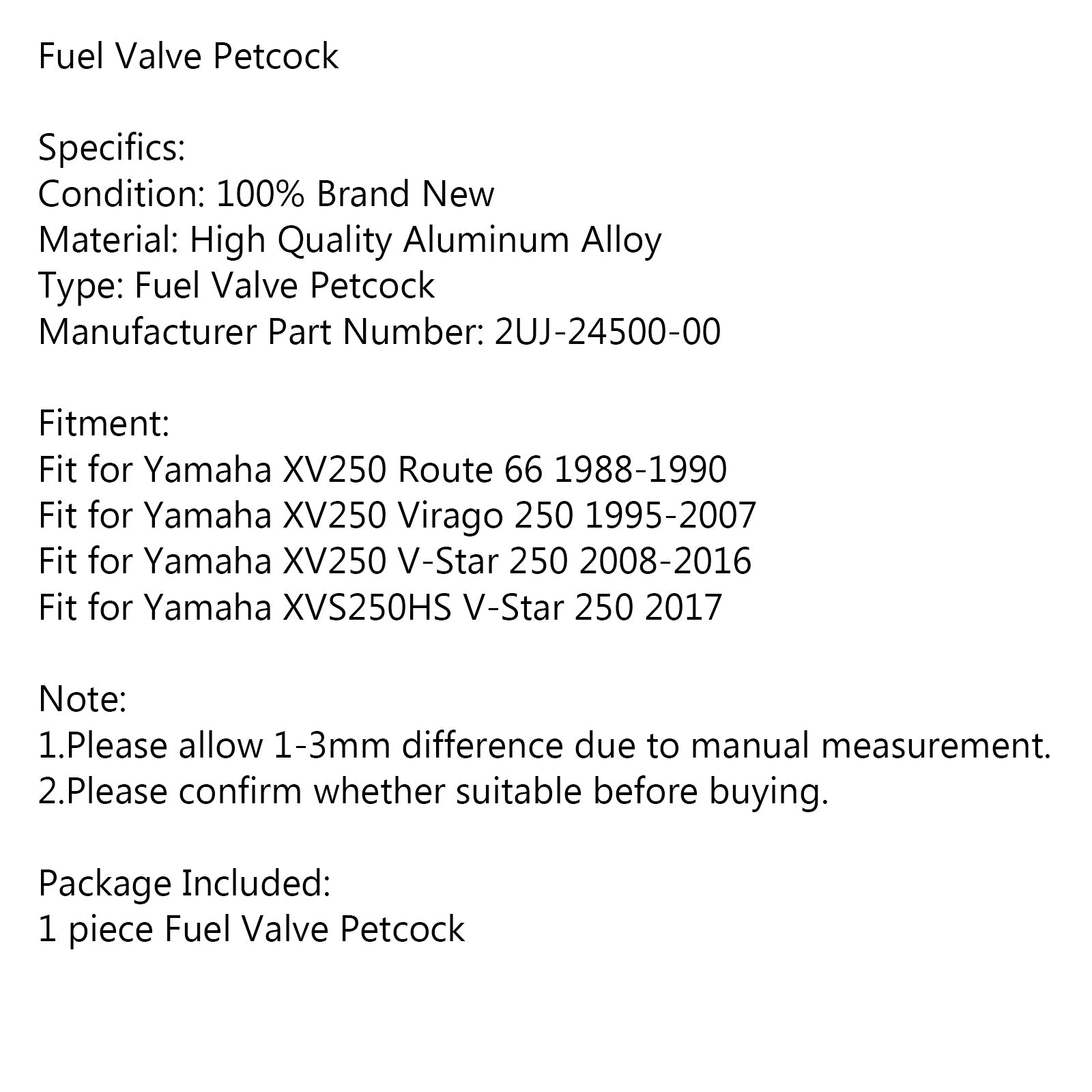 FUEL VALVE SHUTOFF PETCOCK fit for Yamaha XV250 Route 66 Virago 250 V-Star 250 Generic