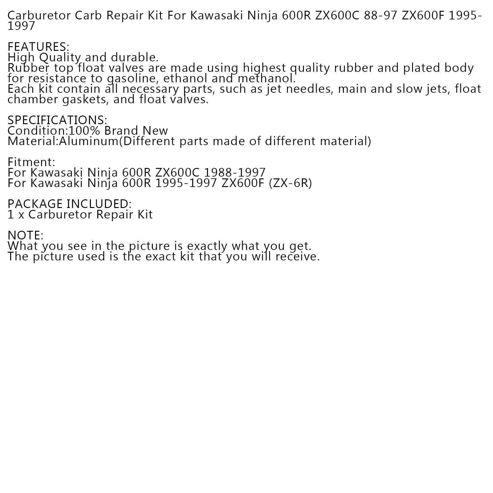 Carburetor Rebuild Repair Kit For Kawasaki Ninja 600R ZX600C ZX600F 95-97 ZX-6R Generic