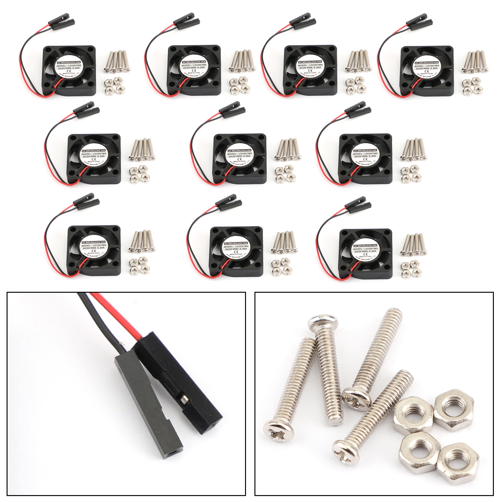 10x 2Pin 30MMx30MM 3007 5V Ventilador de refrigeración radiante para Raspberry Pi 2/3 Modelo B 4B