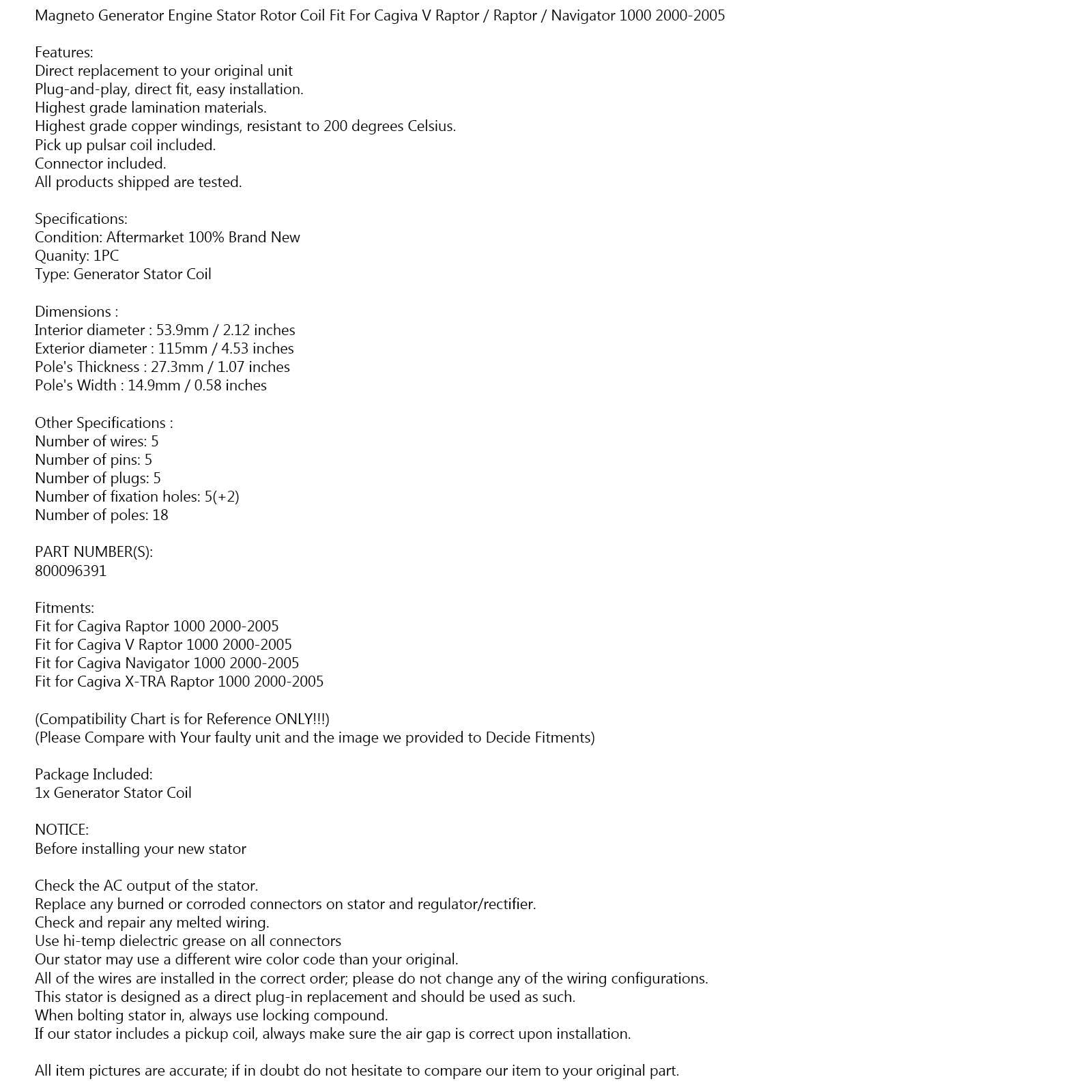 Stator Generator Magnet Fit for Cagiva Navigator X-TRA V Raptor 1000 2000-2005