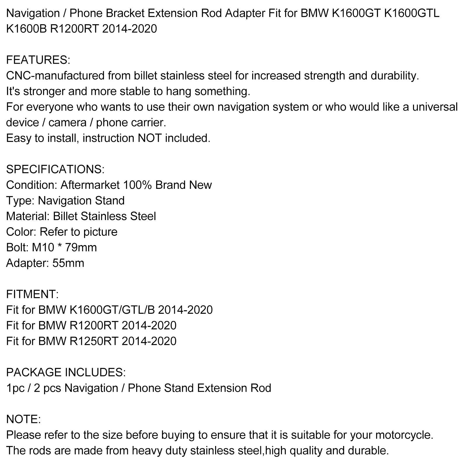 Phone Navigation Bracket Extension Fit BMW R1200 R1250 RT K1600 GT,GTL,B