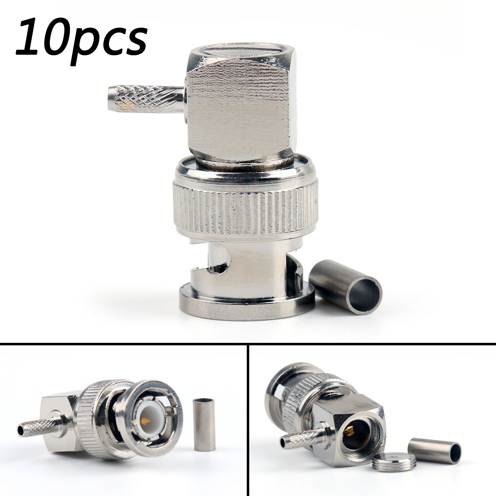 10Pcs Connector BNC Male Plug 90?? Crimp RG174 RG316 LMR100 Cable Right Angle