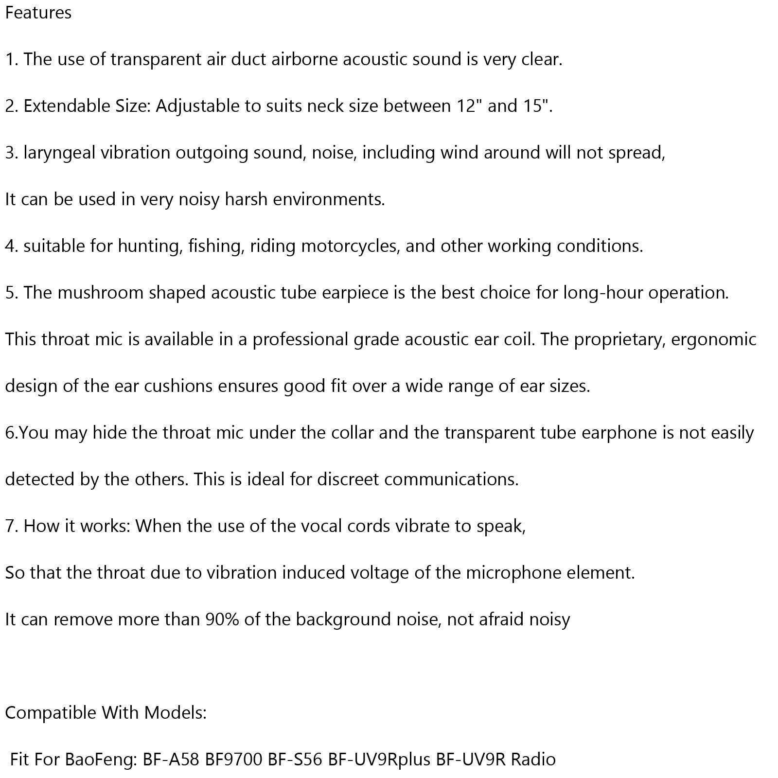 Waterproof Hands-Free Throat Mic – Compatible with BaoFeng BF-UV9R, BF-UV9Rplus