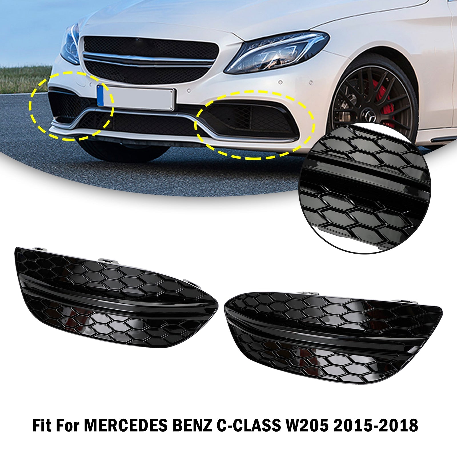 MERCEDES BENZ C-CLASS W205 2015-2018 Base Sedan 2PCS Front Fog Light Cover