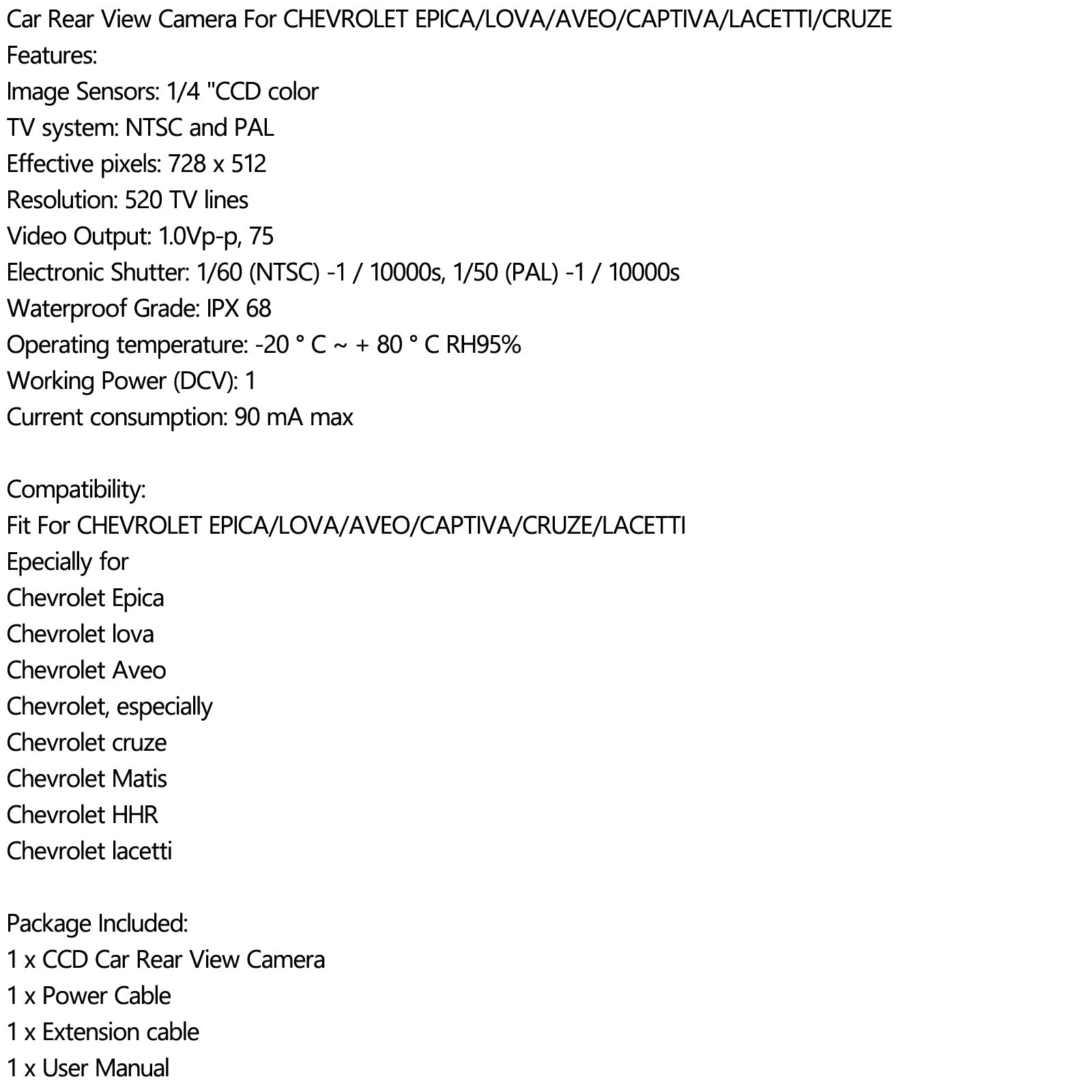 Car Rear View CDD Camera for CHEVROLET EPICA/LOVA/AVEO/CAPTIVA/CRUZE/LACETTI