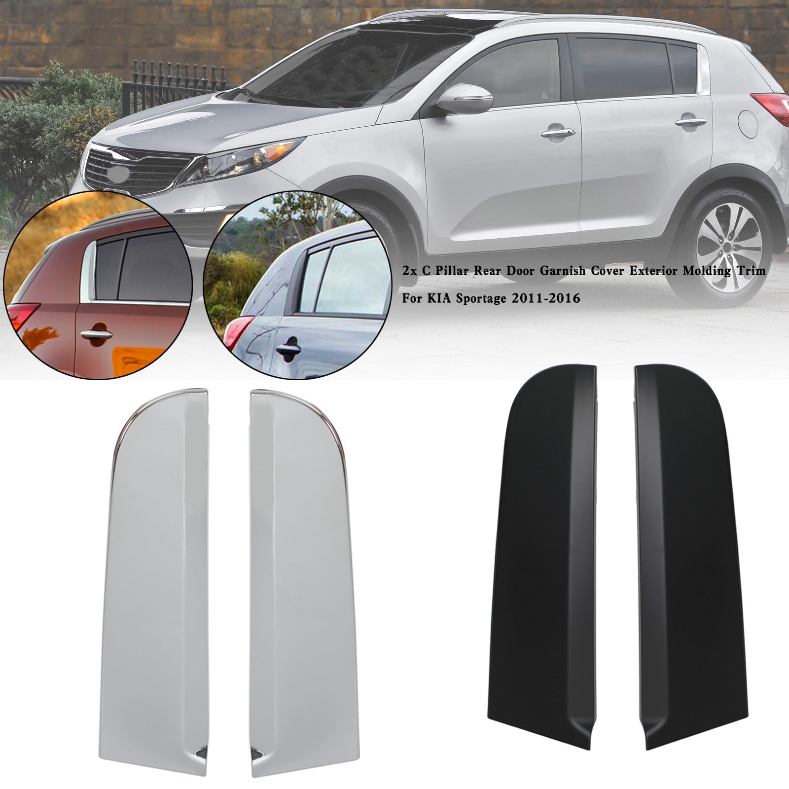 2x C Pillar Rear Door Garnish Cover Exterior Molding Trim For KIA Sportage 11-16