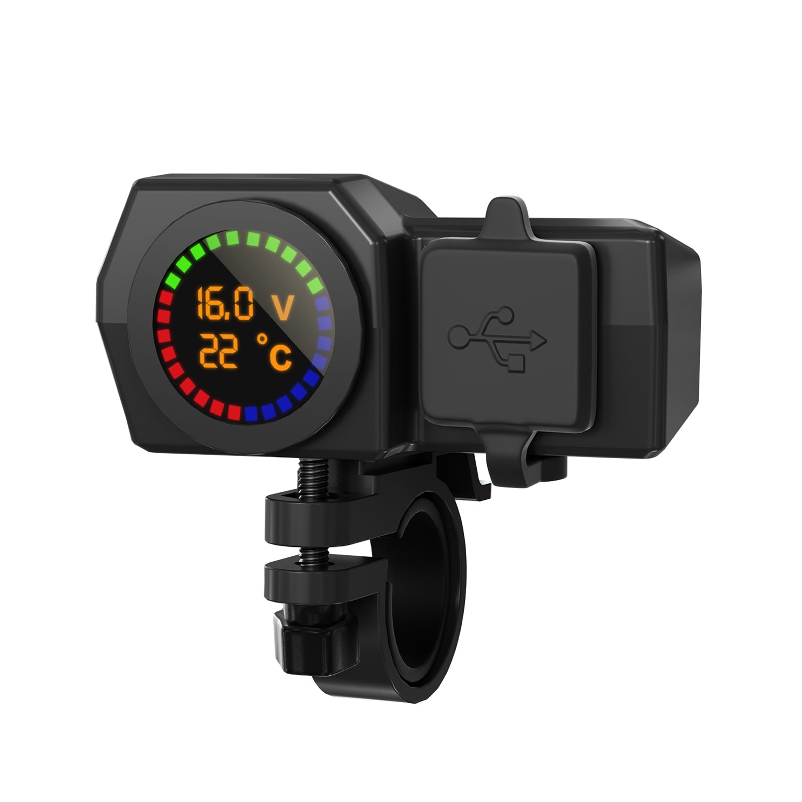 Qc3.0 전압계 휴대폰 충전 브래킷 온도계 오토바이 스쿠터용 BlackB 일반