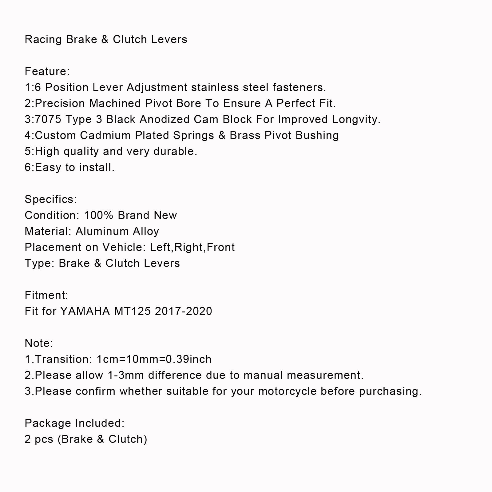 Motorcycle Long Clutch Brake Lever fit for YAMAHA MT125 2014-2019 Generic