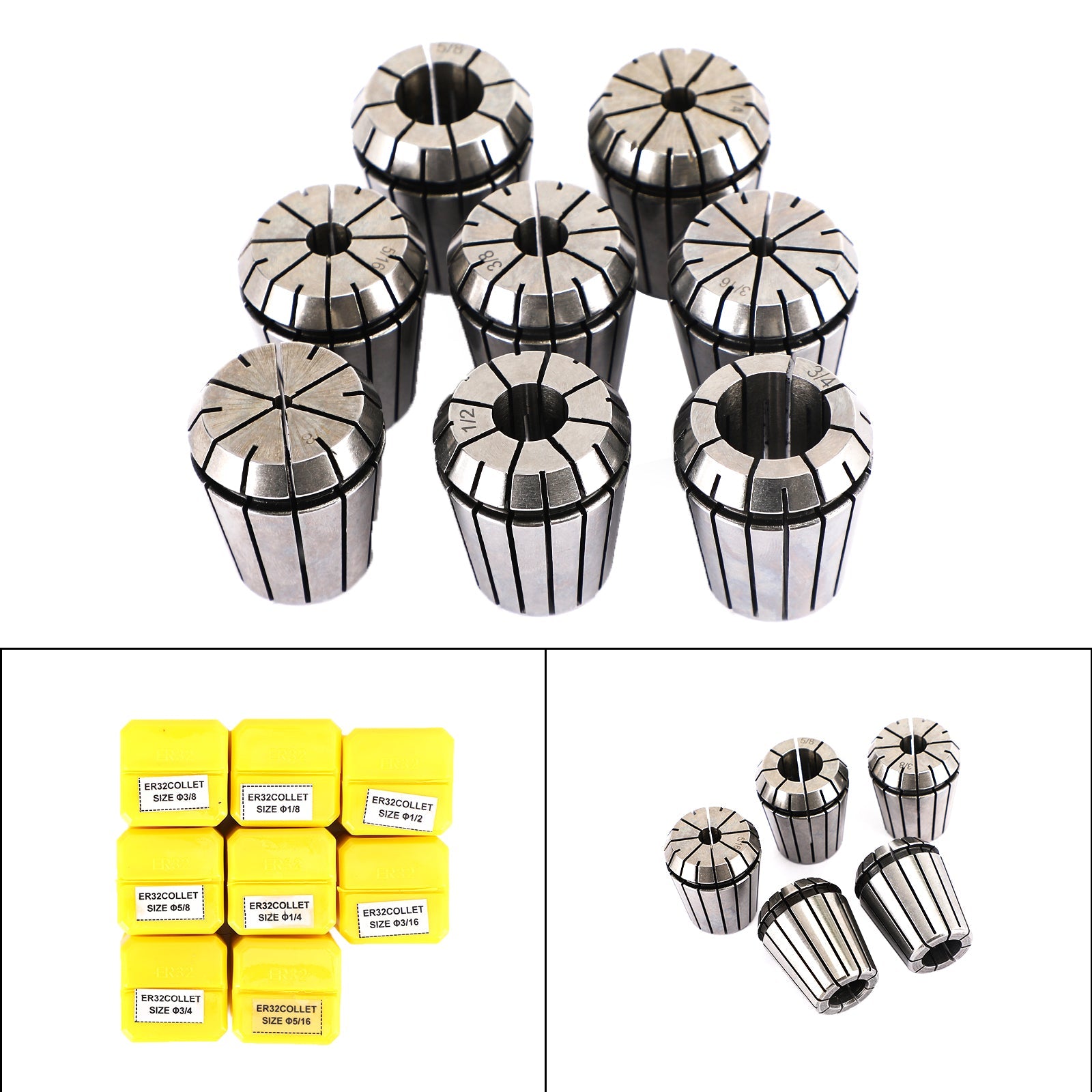 8Pcs ER32 Spring Collet 1/8"-3/4" For CNC Milling Lathe Tool Engraving Machine