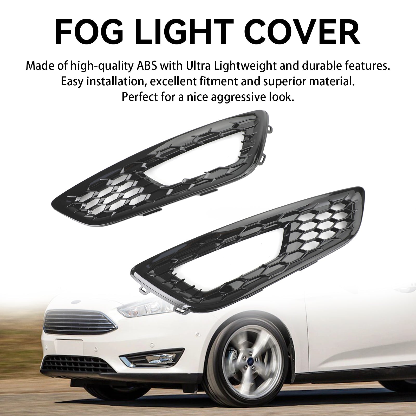 Ford Focus 2015-2017 Pair Front Bumper Fog Light Lamp Cover Bezel Grill