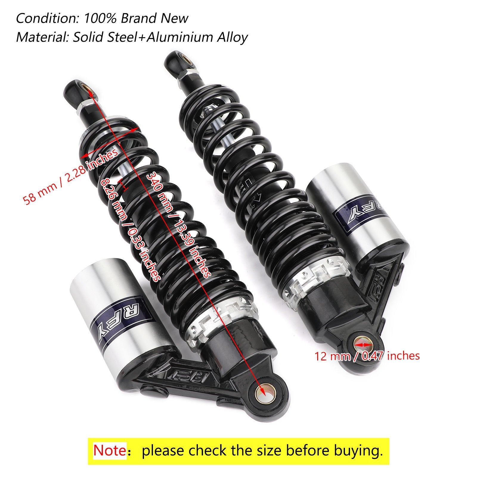 340mm 375mm Rear Suspension Air Shock Absorbers For Suzuki Yamaha Honda ATV Generic