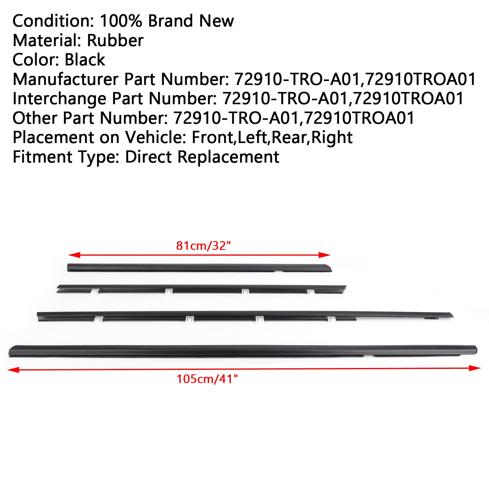 2012-2015 Honda Civic 4pcs Car Weatherstrip Window Moulding Trim Seal Belt Generic