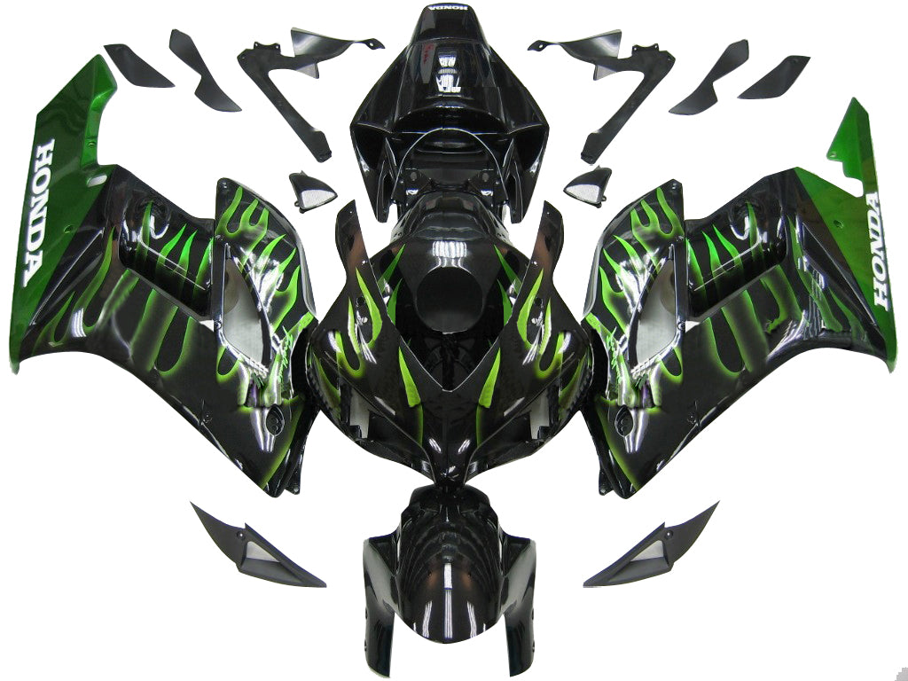 Fairings 2004-2005 Honda CBR 1000 RR Black & Green Flame Generic