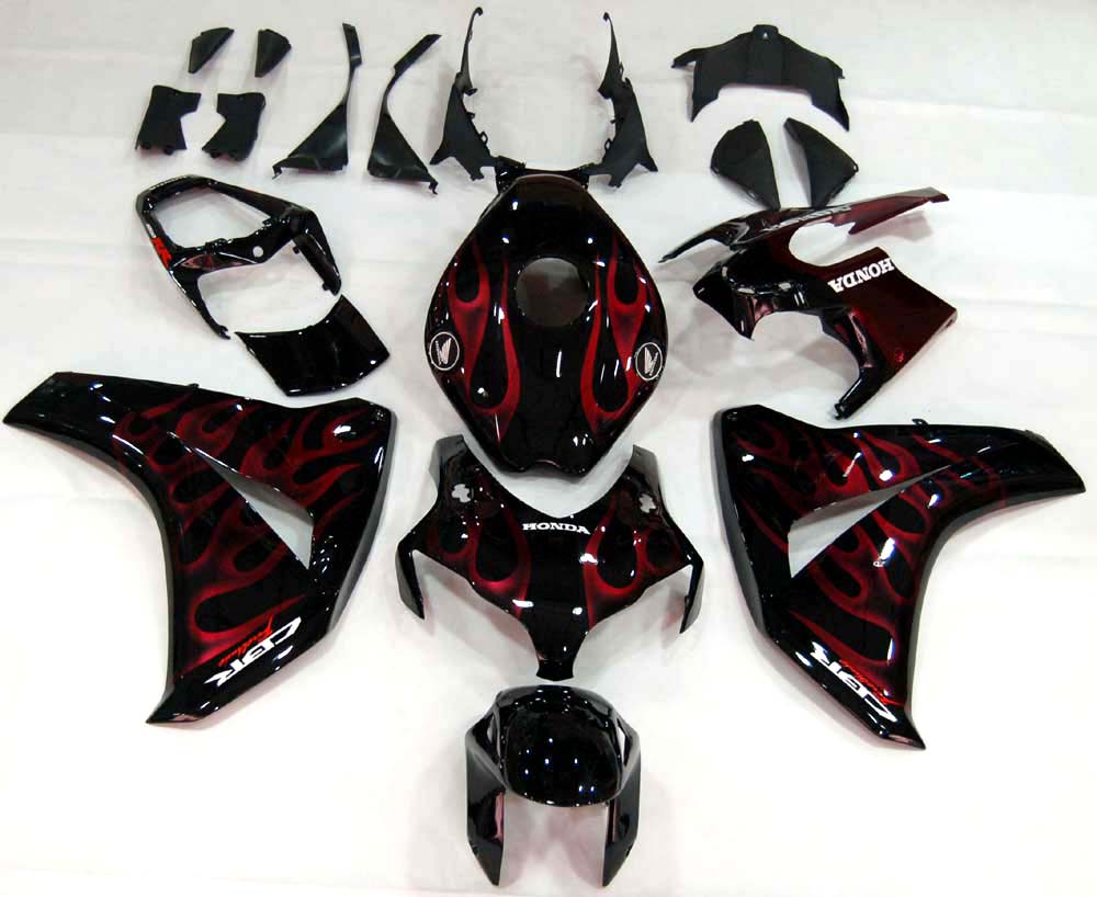 Fairings 2008-2011 Honda CBR 1000 RR Black & Cherry Red Flame Generic