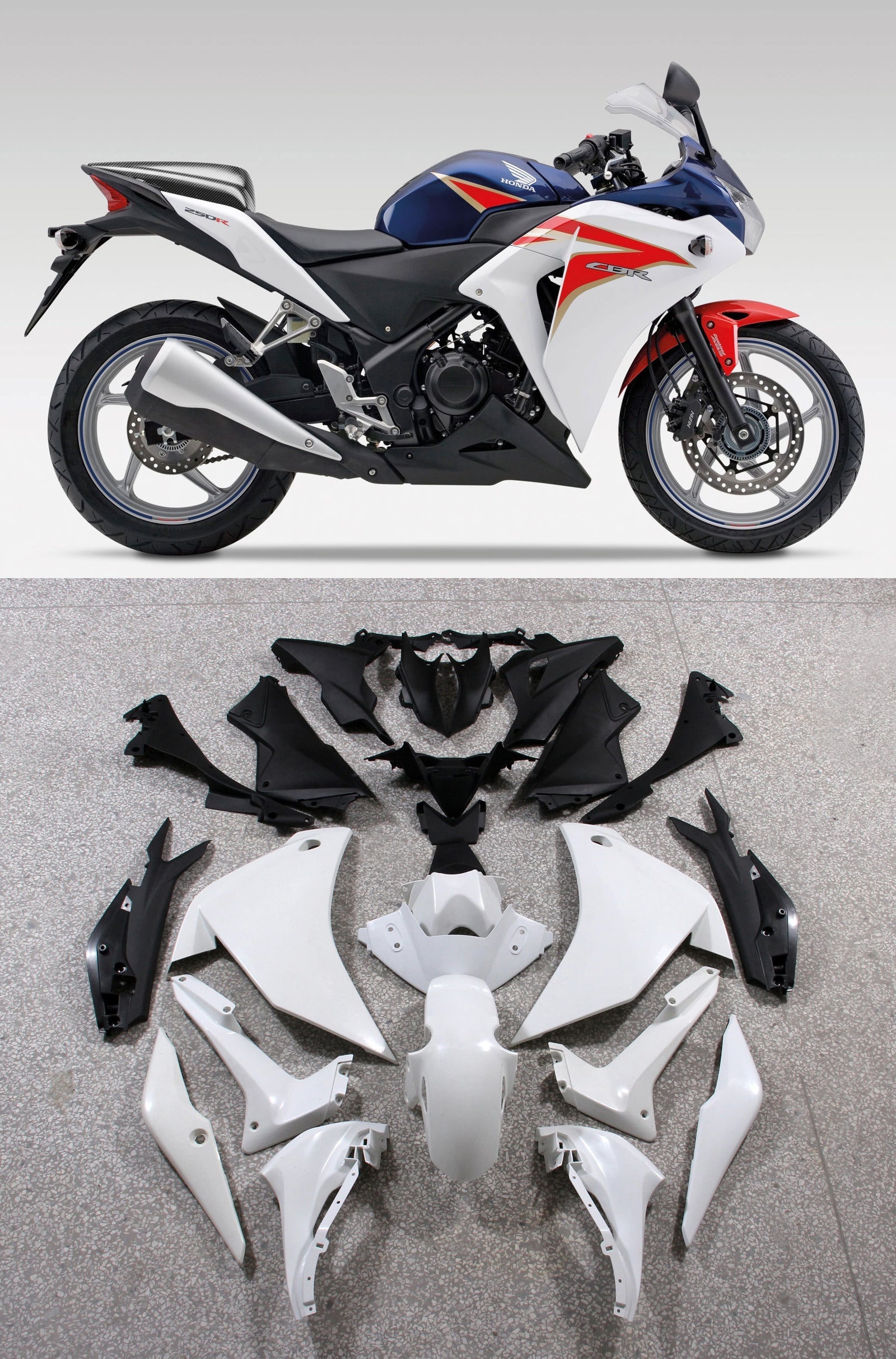 Fairings 2011-2015 Honda CBR250R HRC White Red Blue Generic