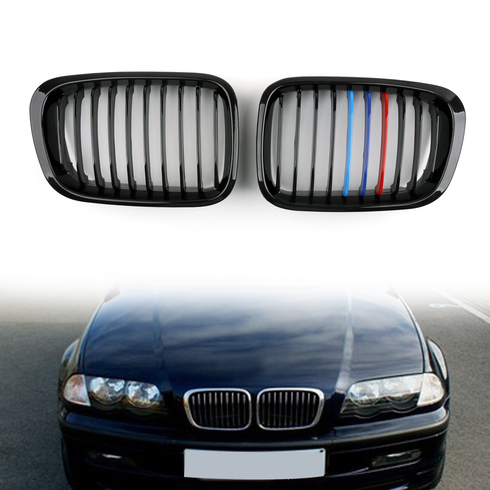 Front Fence Grill Grille ABS Black Mesh For BMW E46 4D (1998-2001) 3 Series Generic