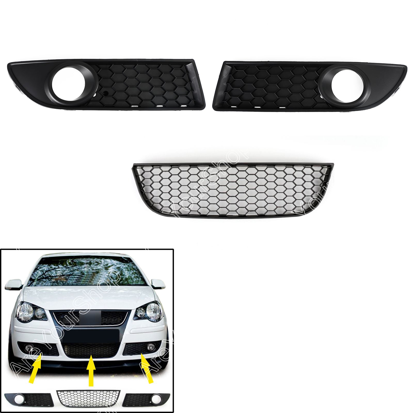 Honeycomb Style Front Lower Grille Left Side For VW Polo 9N3 GTI (2005-2009) Generic