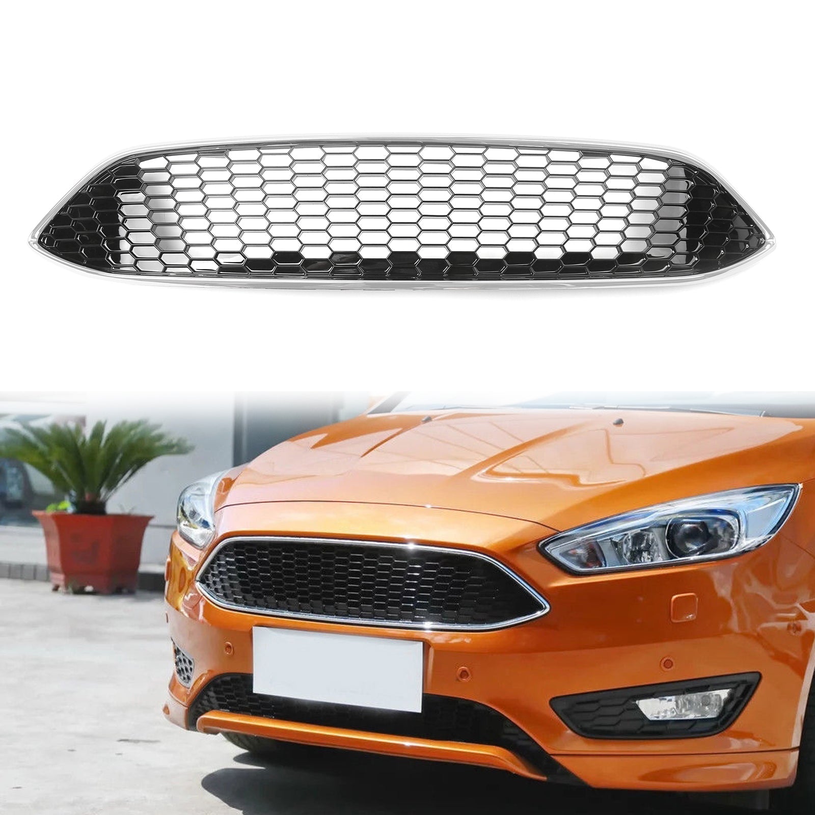 Front Bumper Grille ABS Gloss Black Honeycomb For Ford Focus (2015-16) Generic