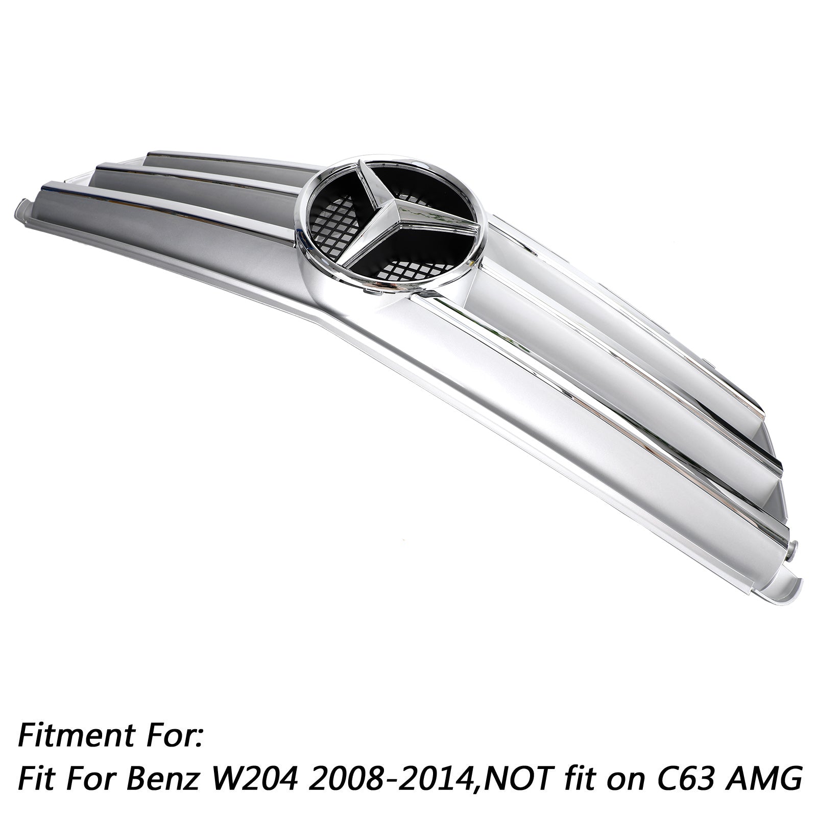 Front Bumper Grille Fit Benz C Class W204 W/LED Emblem C300/C350 2008-2014 Chrome Generic
