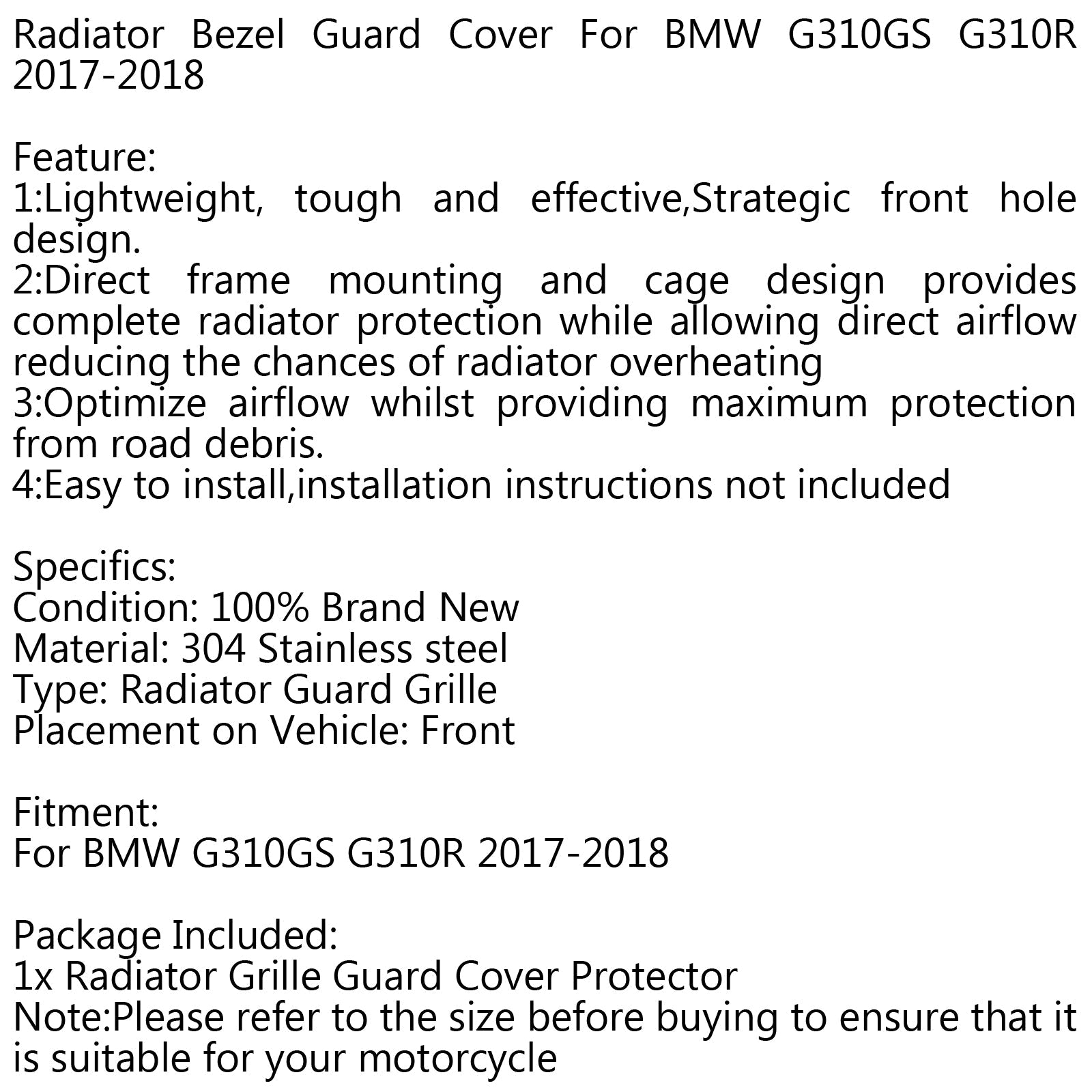 Radiator Grille Cover Guard Shield Protector For BMW G310GS G310R GS/R 17-18 Generic