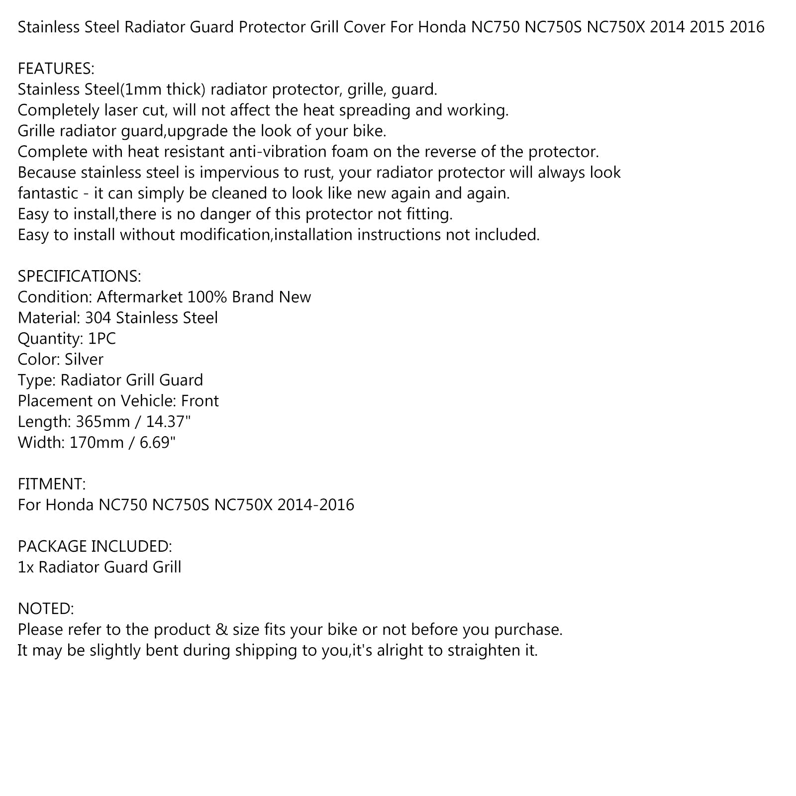 혼다 NC750 NC750S NC750X 2014-2016용 실버 라디에이터 그릴 가드 보호대