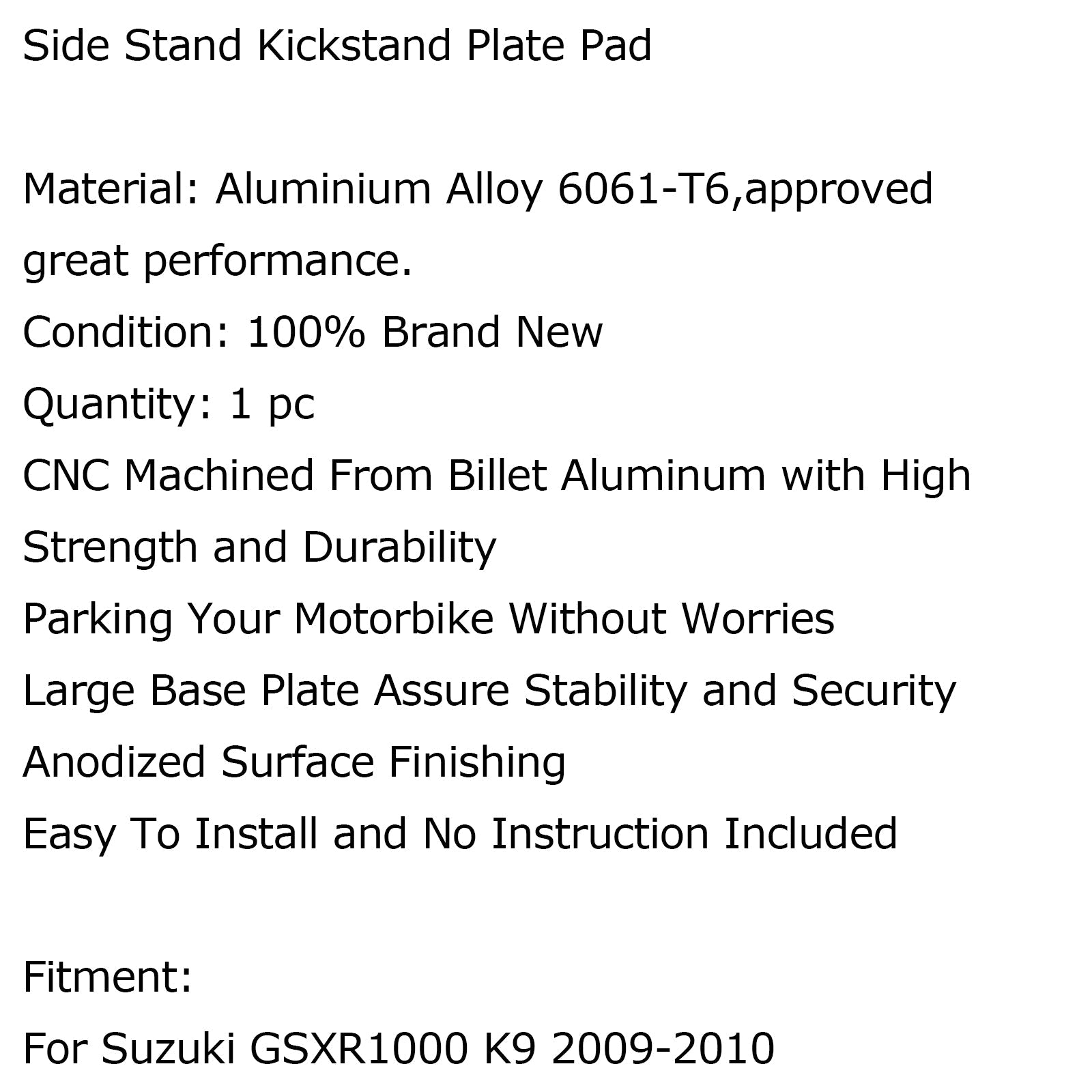 Placa de extensión de soporte de pata de cabra lateral para Suzuki GSXR 1000 K9 09-10 genérico