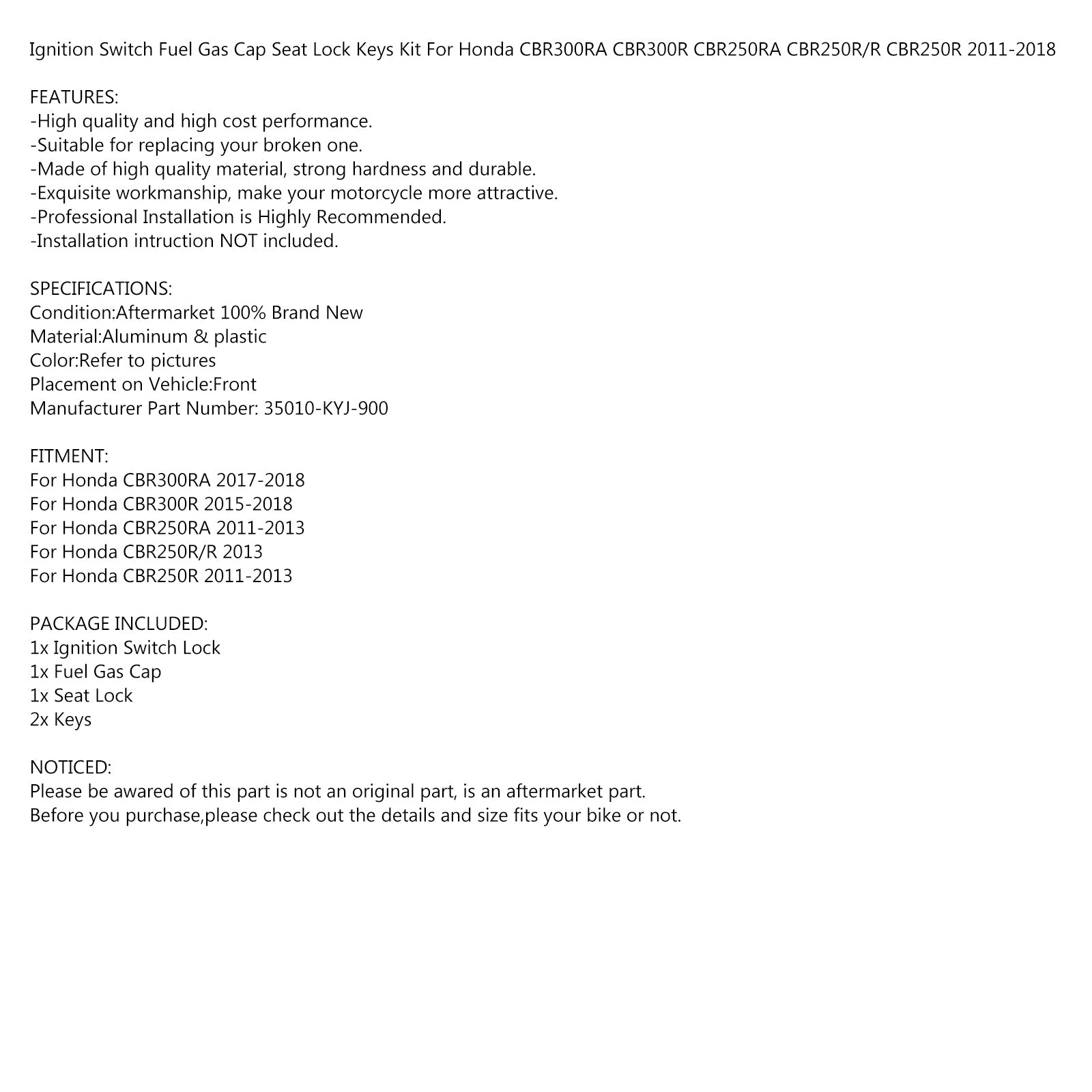 Bloqueo de interruptor de encendido y llaves para Yamaha V-STAR VSTAR 650 1100 99-16 4TR-82501-01 genérico