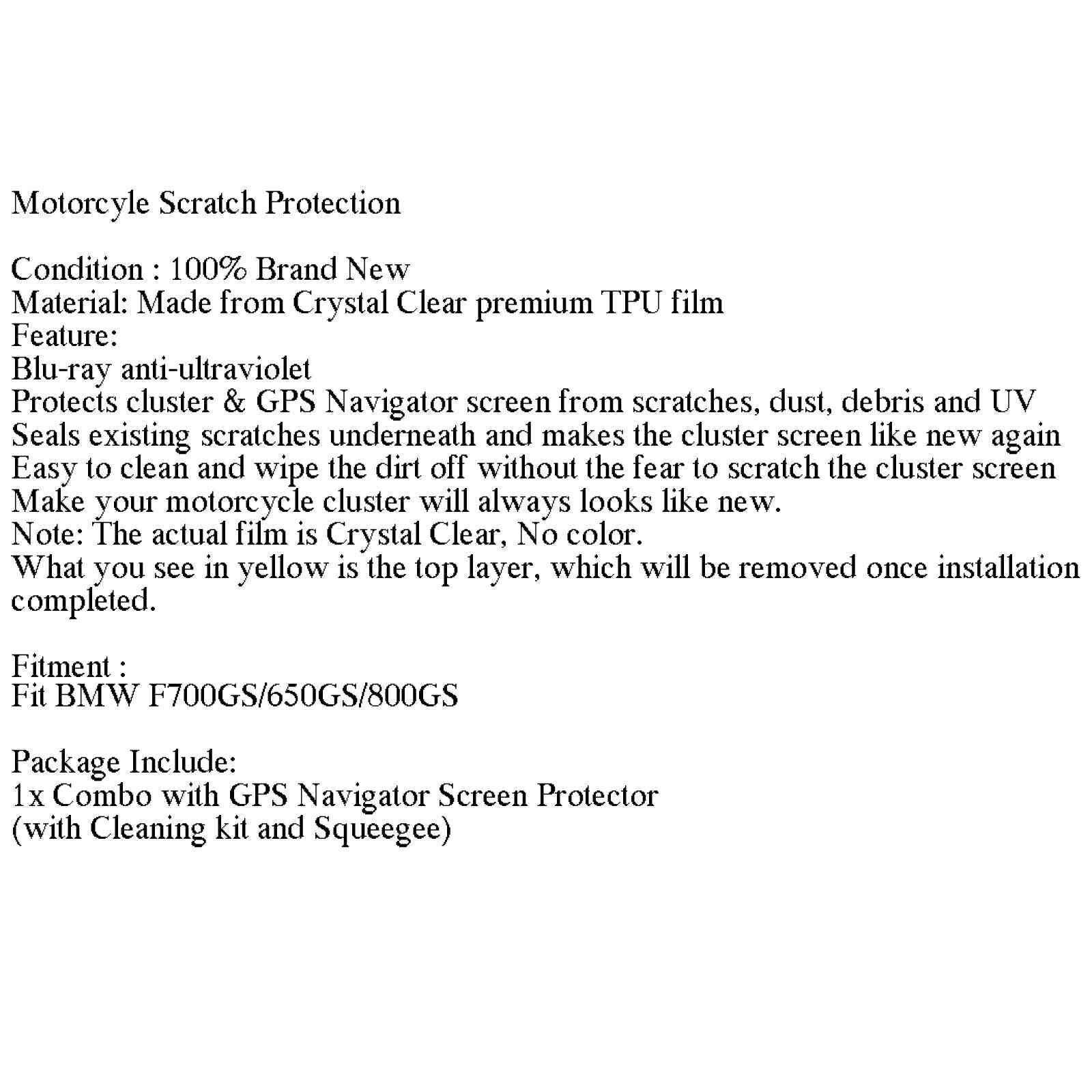 Scratch Protection Film Cluster Screen Protector For BMW F700GS/650GS/800GS Generic